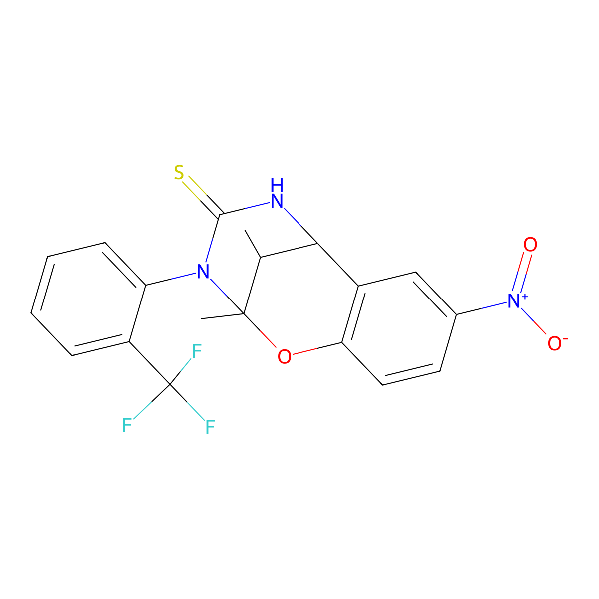 2,11-dimethyl-8-nitro-3-(2-(trifluoromethyl)phenyl)-5,6-dihydro-2H-2,6-methanobenzo[g][1,3,5]oxadiazocine-4(3H)-thione molecular structure, CAS 1212278-66-4