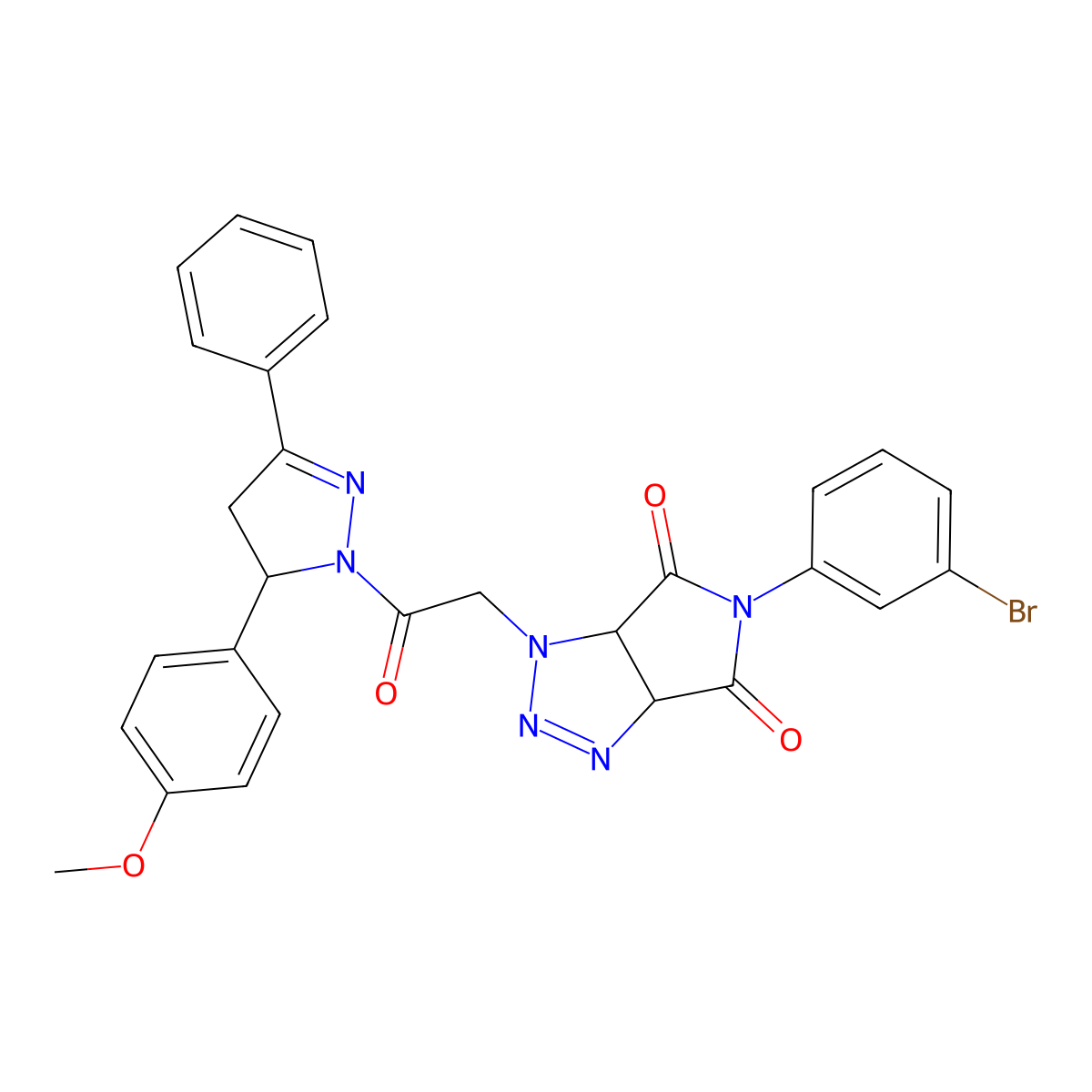 5-(3-bromophenyl)-1-{2-[5-(4-methoxyphenyl)-3-phenyl-4,5-dihydro-1H-pyrazol-1-yl]-2-oxoethyl}-3a,6a-dihydropyrrolo[3,4-d][1,2,3]triazole-4,6(1H,5H)-dione molecular structure, CAS 1212279-03-2