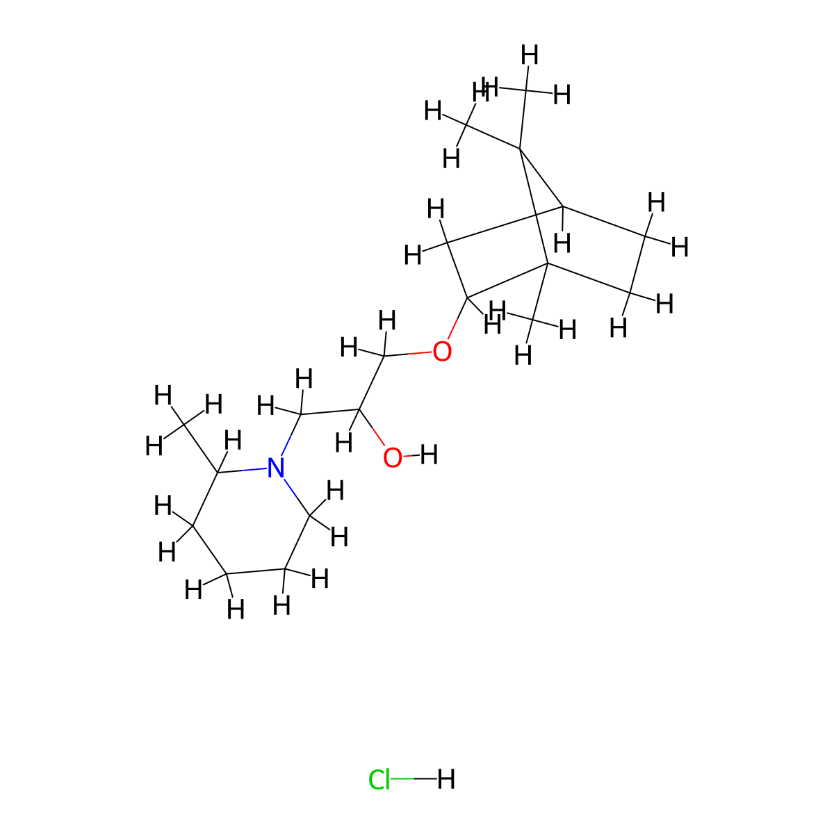 1-(2-methylpiperidin-1-yl)-3-(((1S,4R)-1,7,7-trimethylbicyclo[2.2.1]heptan-2-yl)oxy)propan-2-ol hydrochloride molecular structure, CAS 1212280-76-6