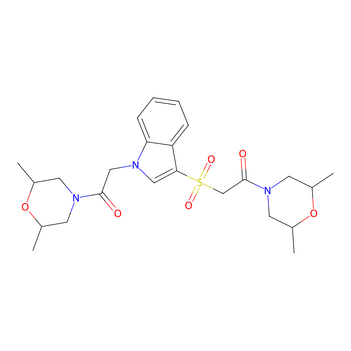 1-(2,6-dimethylmorpholino)-2-((1-(2-(2,6-dimethylmorpholino)-2-oxoethyl)-1H-indol-3-yl)sulfonyl)ethanone molecular structure, CAS 1212287-33-6