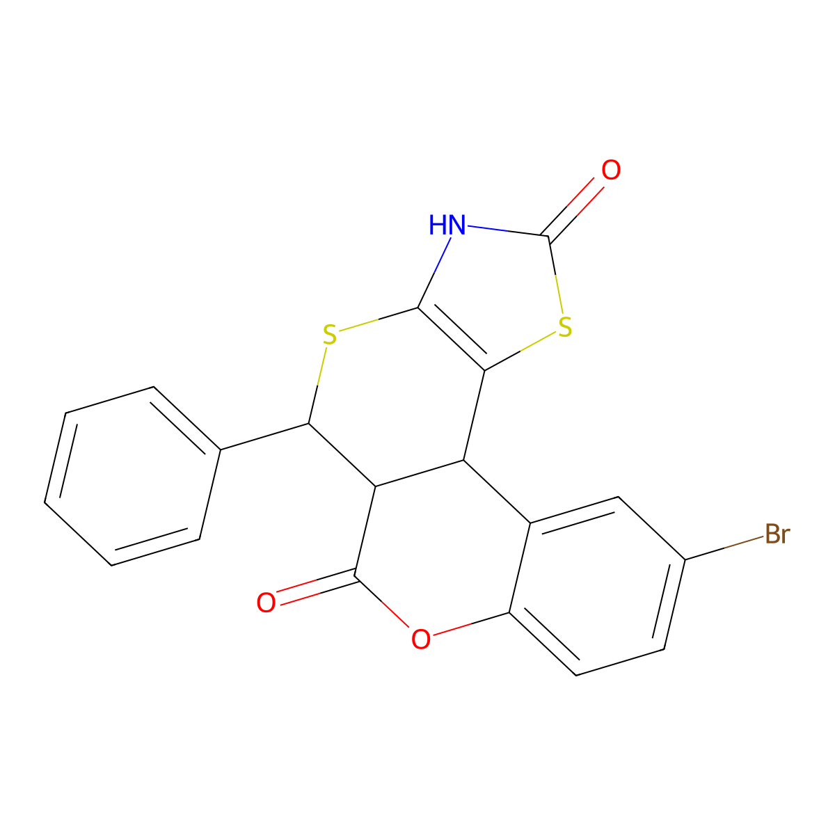 10-bromo-5-phenyl-3,5,5a,11b-tetrahydro-2H,6H-chromeno[4',3':4,5]thiopyrano[2,3-d][1,3]thiazole-2,6-dione molecular structure, CAS 1212290-38-4