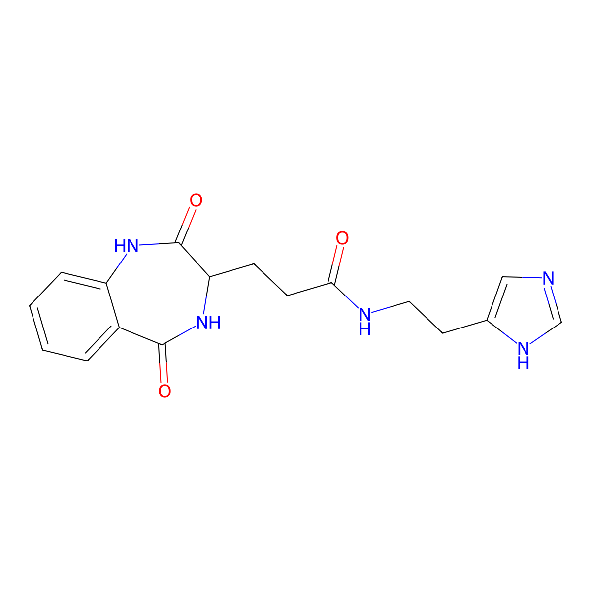 (S)-N-(2-(1H-Imidazol-5-yl)ethyl)-3-(2,5-dioxo-2,3,4,5-tetrahydro-1H-benzo[e][1,4]diazepin-3-yl)propanamide molecular structure, CAS 1212293-62-3