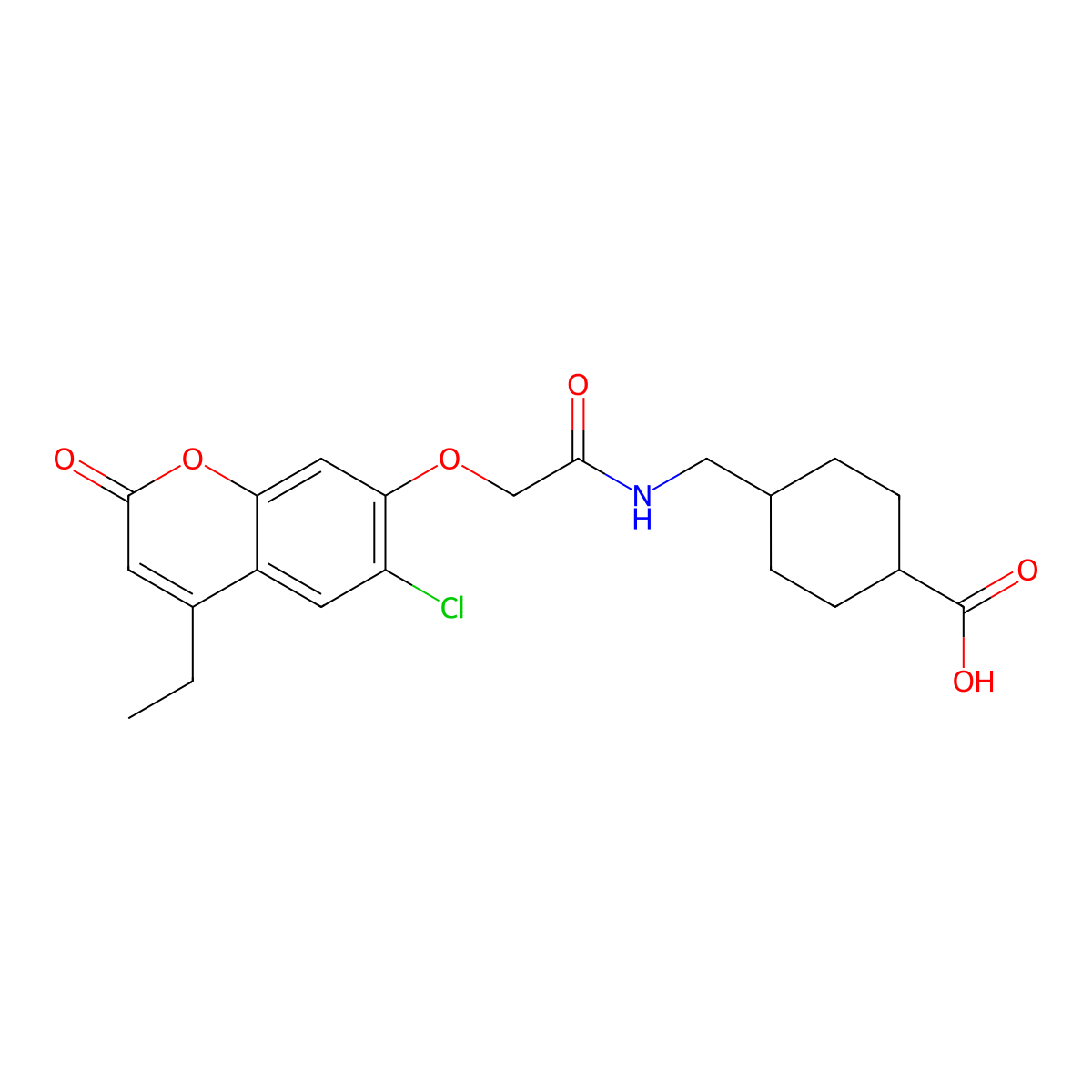 trans-4-[({[(6-chloro-4-ethyl-2-oxo-2H-chromen-7-yl)oxy]acetyl}amino)methyl]cyclohexanecarboxylic acid molecular structure, CAS 1212294-50-2