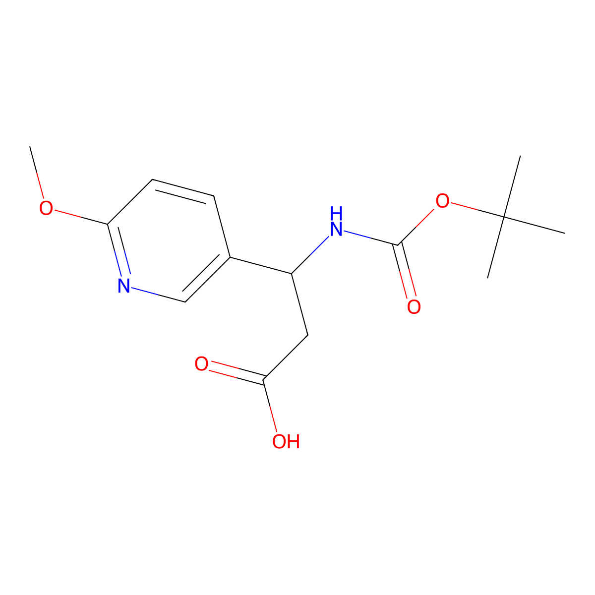 (R)-3-((tert-Butoxycarbonyl)amino)-3-(6-methoxypyridin-3-yl)propanoic acid molecular structure, CAS 1212298-83-3