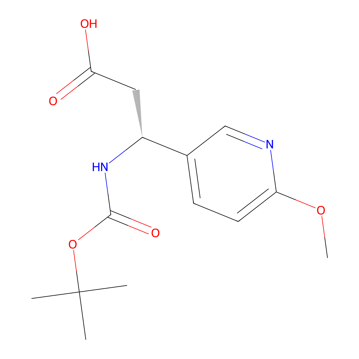 (R)-3-((tert-Butoxycarbonyl)amino)-3-(6-methoxypyridin-3-yl)propanoic acid molecular structure, CAS 1212298-83-3