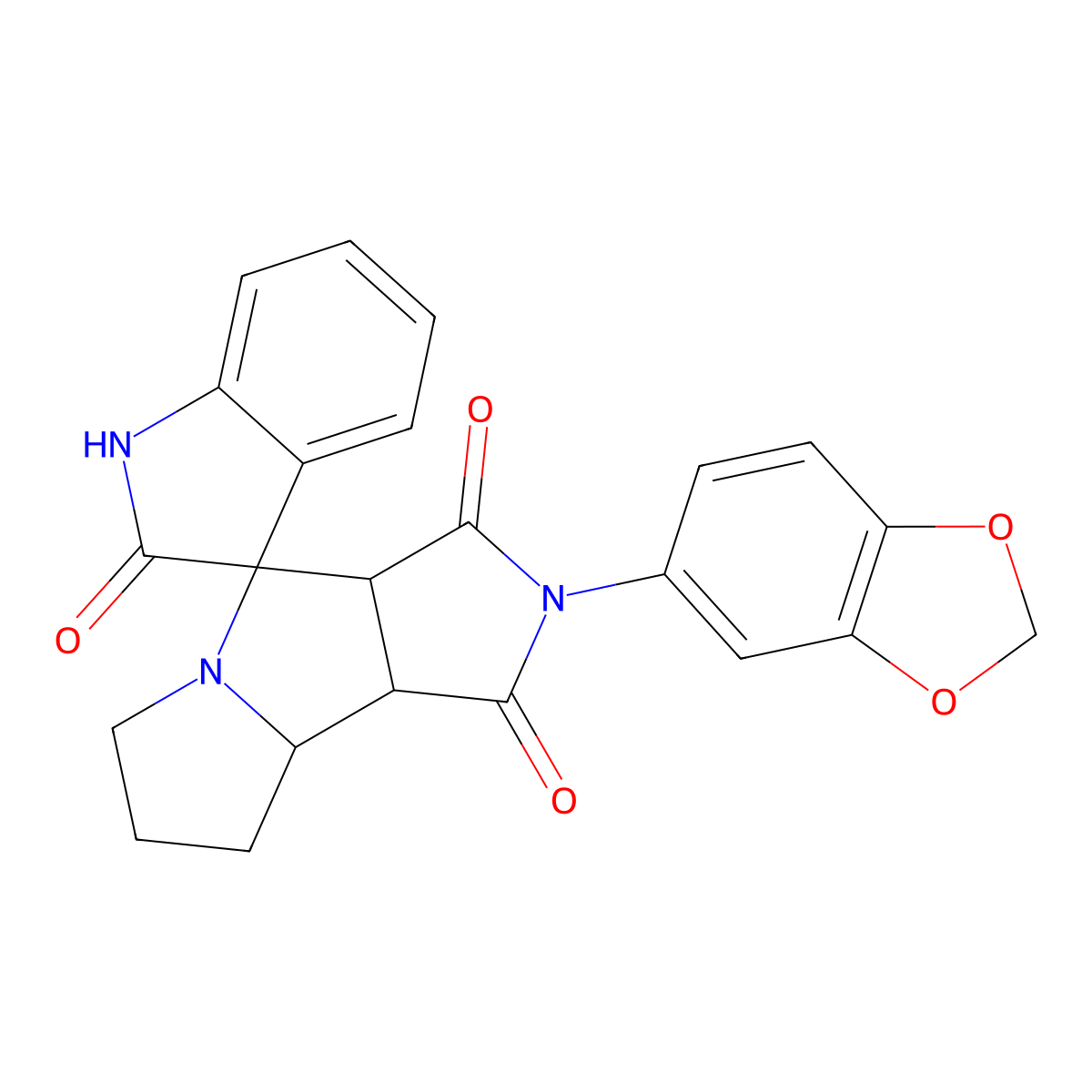 2'-(1,3-benzodioxol-5-yl)spiro[1H-indole-3,4'-3a,6,7,8,8a,8b-hexahydropyrrolo[3,4-a]pyrrolizine]-1',2,3'-trione molecular structure, CAS 1212301-89-7