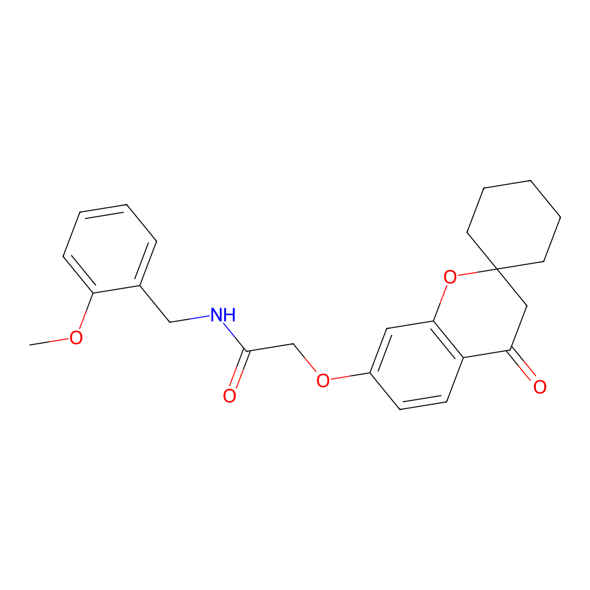N-(2-methoxybenzyl)-2-[(4-oxo-3,4-dihydrospiro[chromene-2,1'-cyclohexan]-7-yl)oxy]acetamide molecular structure, CAS 1212301-97-7