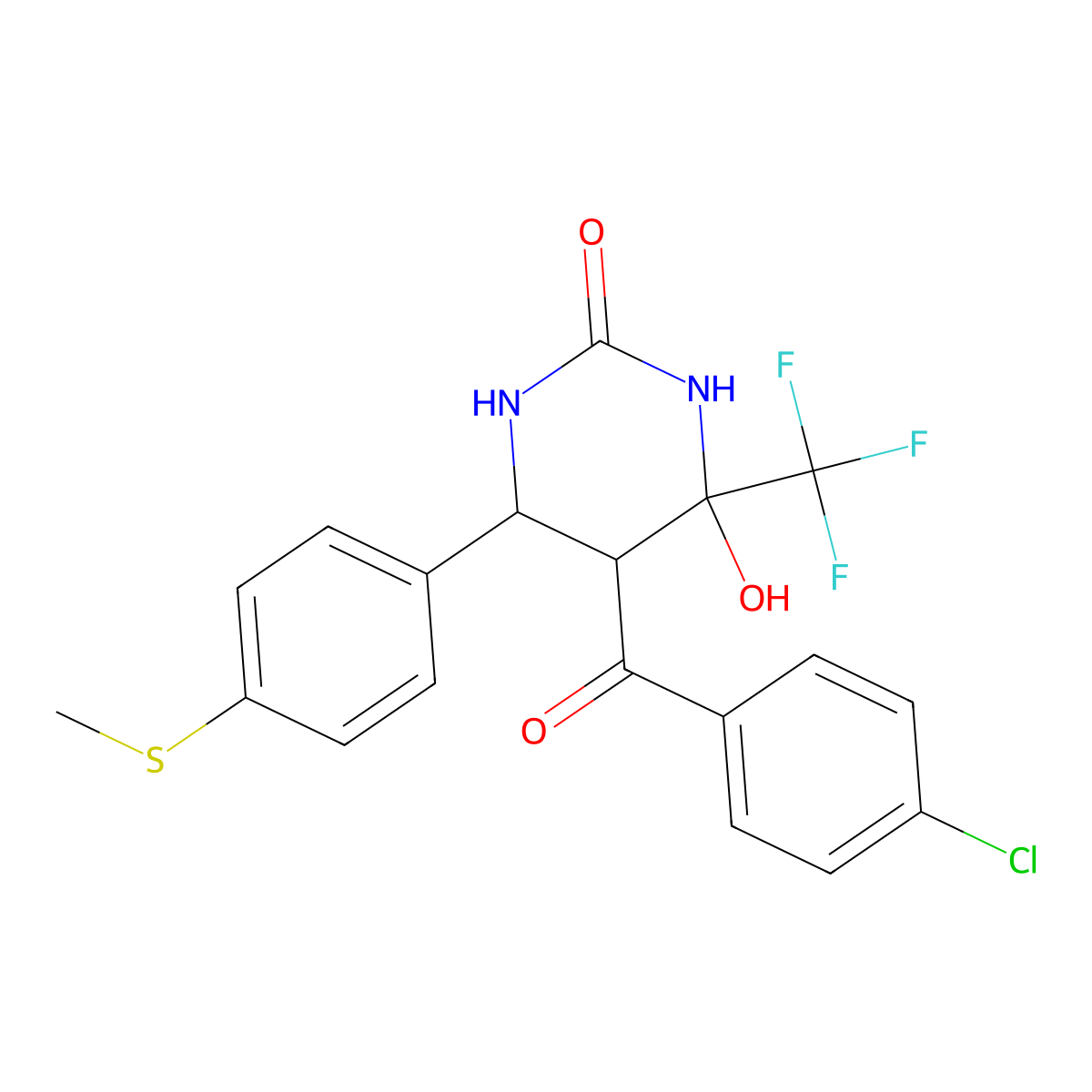 5-(4-chlorobenzoyl)-4-hydroxy-6-(4-(methylthio)phenyl)-4-(trifluoromethyl)tetrahydropyrimidin-2(1H)-one molecular structure, CAS 1212305-03-7