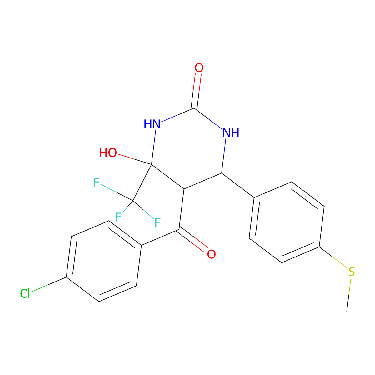 5-(4-chlorobenzoyl)-4-hydroxy-6-(4-(methylthio)phenyl)-4-(trifluoromethyl)tetrahydropyrimidin-2(1H)-one molecular structure, CAS 1212305-03-7