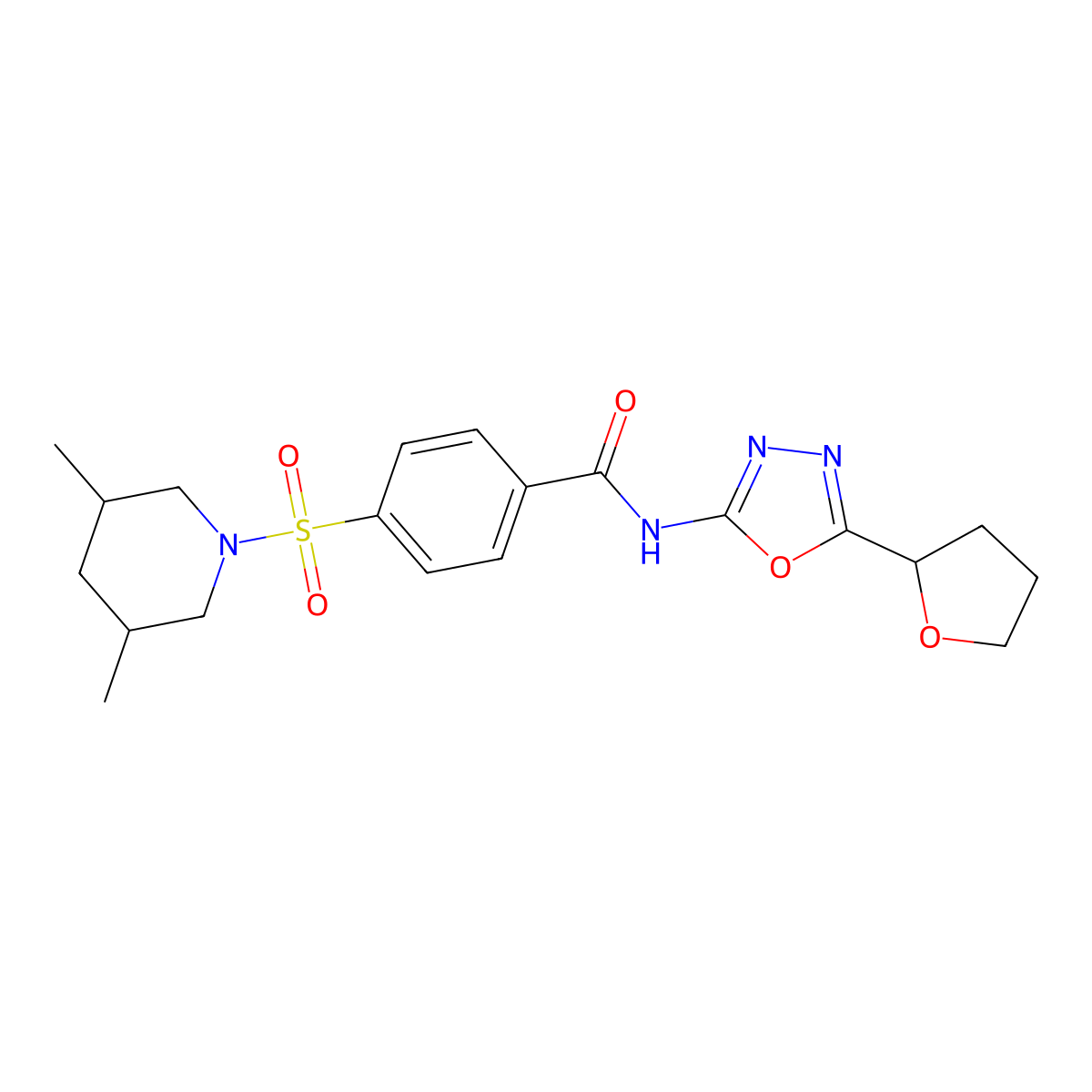 4-[(3,5-dimethylpiperidin-1-yl)sulfonyl]-N-[5-(oxolan-2-yl)-1,3,4-oxadiazol-2-yl]benzamide molecular structure, CAS 1212306-07-4