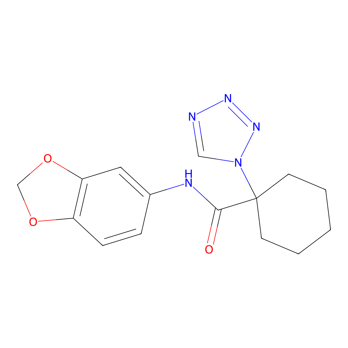 N-(1,3-benzodioxol-5-yl)-1-(1H-tetrazol-1-yl)cyclohexanecarboxamide molecular structure, CAS 1212307-13-5