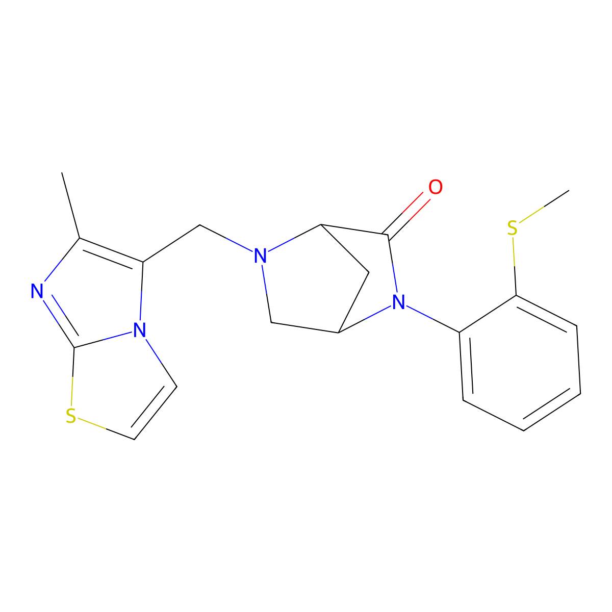 (1S,4S)-5-[(6-methylimidazo[2,1-b][1,3]thiazol-5-yl)methyl]-2-(2-methylsulfanylphenyl)-2,5-diazabicyclo[2.2.1]heptan-3-one molecular structure, CAS 1212307-93-1