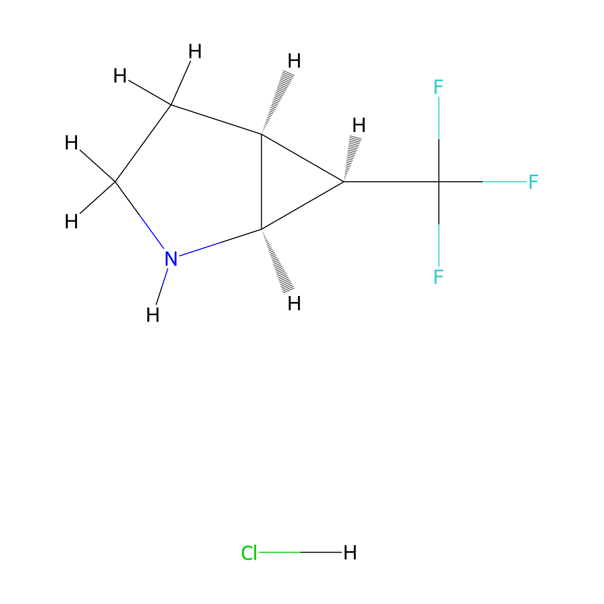 rac-(1R,5R,6S)-6-(trifluoromethyl)-2-azabicyclo[3.1.0]hexanehydrochloride molecular structure, CAS 1212309-63-1