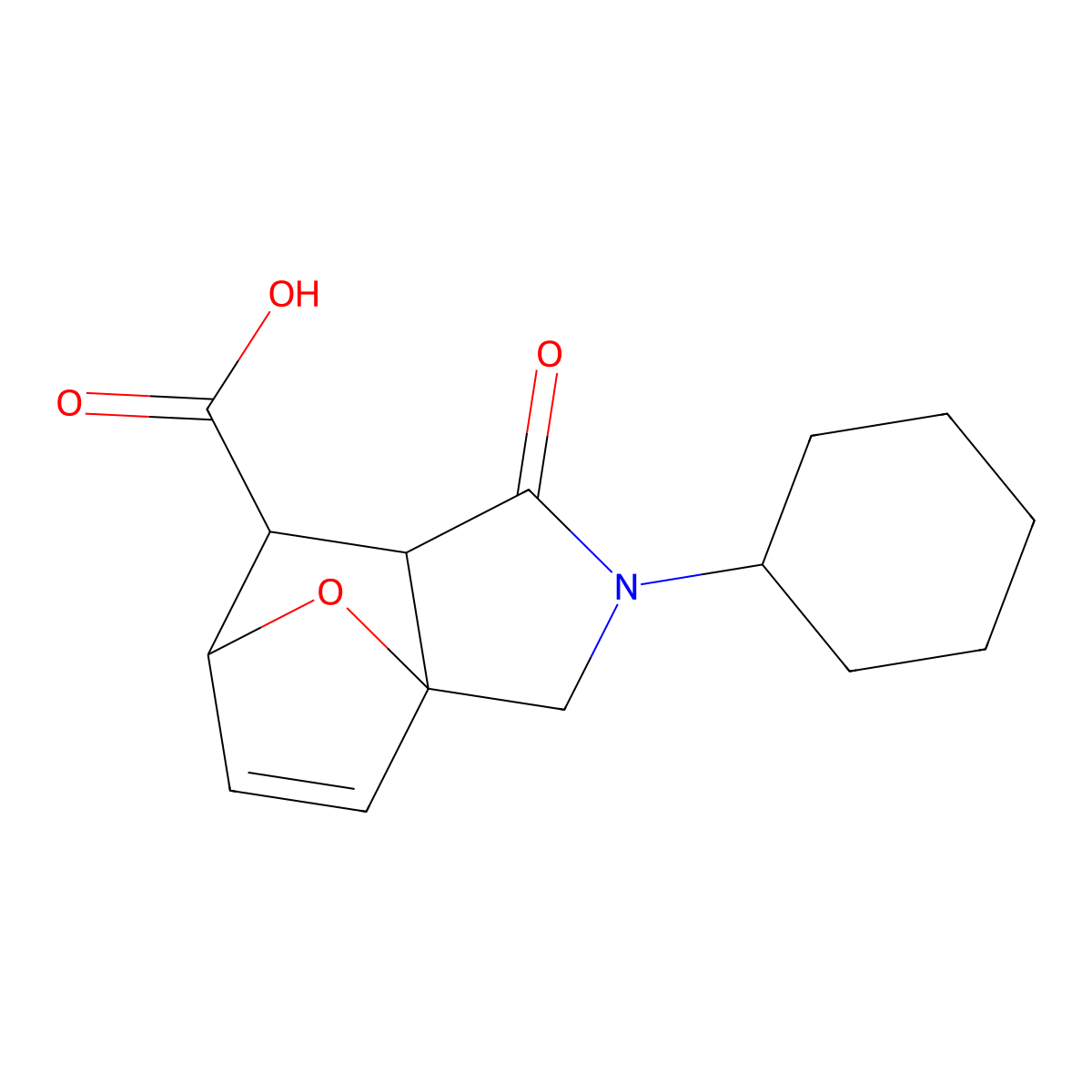 2-Cyclohexyl-1-oxo-1,2,3,6,7,7a-hexahydro-3a,6-epoxyisoindole-7-carboxylic acid molecular structure, CAS 1212312-56-5