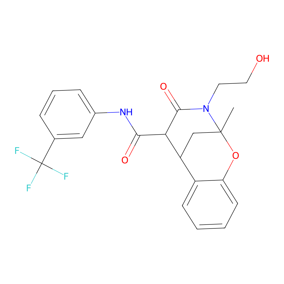 3-(2-hydroxyethyl)-2-methyl-4-oxo-N-(3-(trifluoromethyl)phenyl)-3,4,5,6-tetrahydro-2H-2,6-methanobenzo[g][1,3]oxazocine-5-carboxamide molecular structure, CAS 1212313-50-2