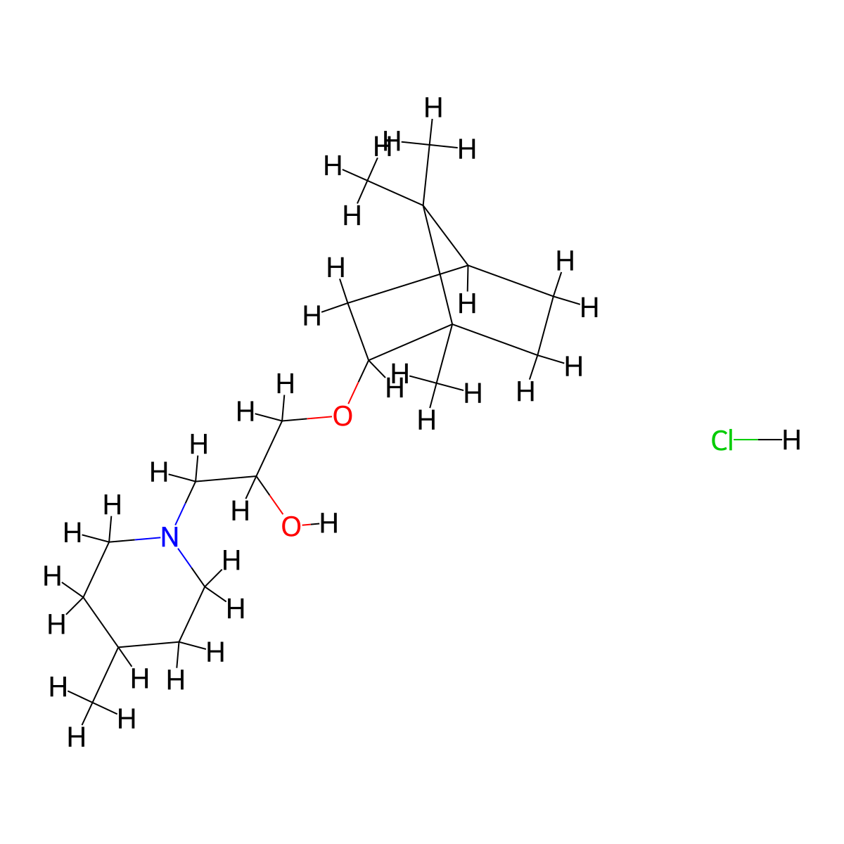1-(4-methylpiperidin-1-yl)-3-(((1S,4R)-1,7,7-trimethylbicyclo[2.2.1]heptan-2-yl)oxy)propan-2-ol hydrochloride molecular structure, CAS 1212314-26-5