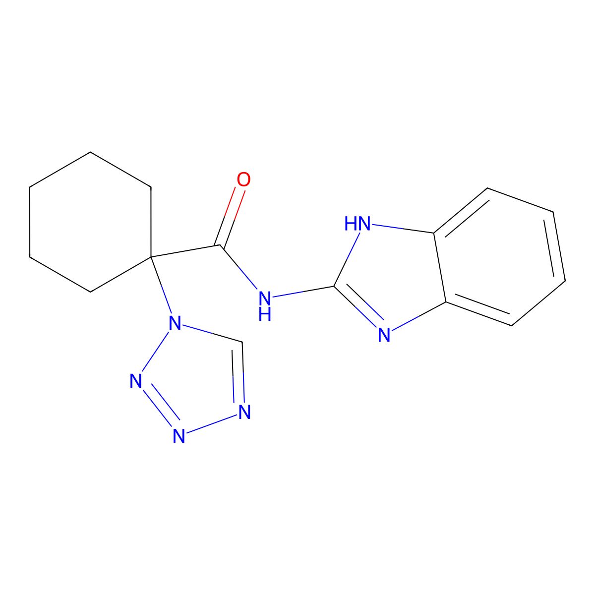 N-(1,3-dihydro-2H-benzimidazol-2-ylidene)-1-(1H-tetrazol-1-yl)cyclohexanecarboxamide molecular structure, CAS 1212314-58-3