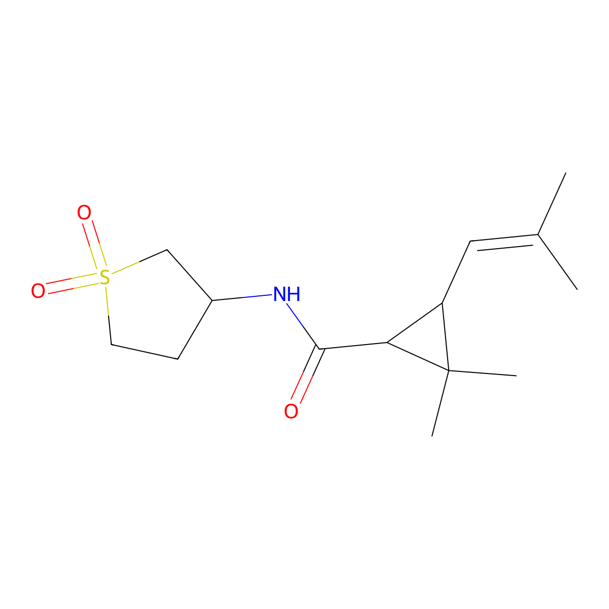 N-(1,1-dioxo-1lambda6-thiolan-3-yl)-2,2-dimethyl-3-(2-methylprop-1-en-1-yl)cyclopropane-1-carboxamide molecular structure, CAS 1212318-09-6