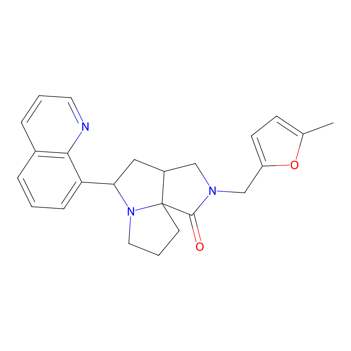 rel-(3aR,5R,9aR)-Hexahydro-2-[(5-methyl-2-furanyl)methyl]-5-(8-quinolinyl)-7H-pyrrolo[3,4-g]pyrrolizin-1(2H)-one molecular structure, CAS 1212322-24-1