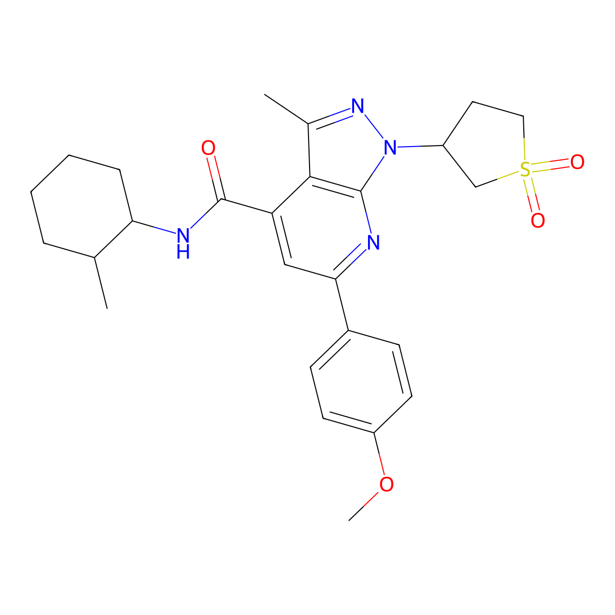 1-(1,1-dioxidotetrahydrothiophen-3-yl)-6-(4-methoxyphenyl)-3-methyl-N-(2-methylcyclohexyl)-1H-pyrazolo[3,4-b]pyridine-4-carboxamide molecular structure, CAS 1212328-83-0