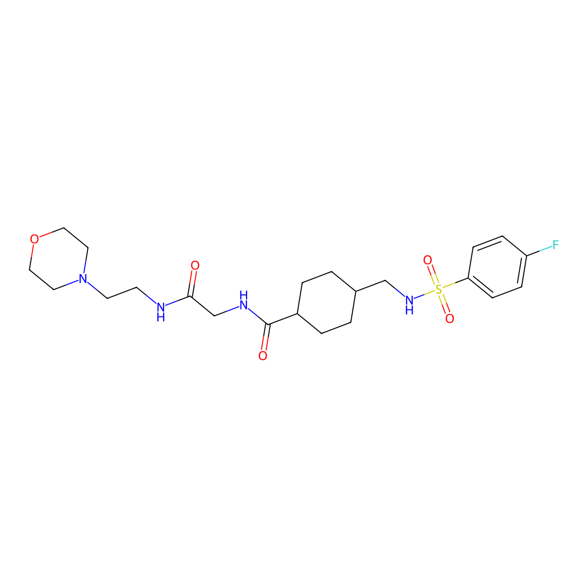 trans-4-({[(4-fluorophenyl)sulfonyl]amino}methyl)-N-(2-{[2-(morpholin-4-yl)ethyl]amino}-2-oxoethyl)cyclohexanecarboxamide molecular structure, CAS 1212329-26-4