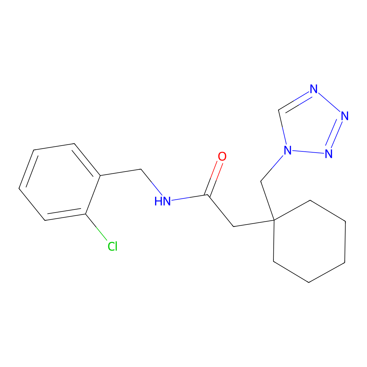 N-(2-chlorobenzyl)-2-[1-(1H-tetrazol-1-ylmethyl)cyclohexyl]acetamide molecular structure, CAS 1212334-51-4