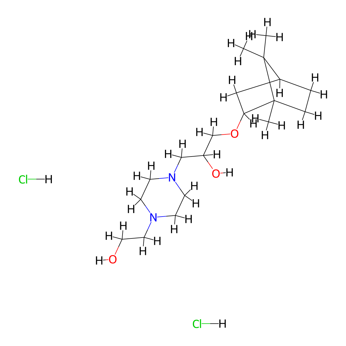 1-[4-(2-Hydroxyethyl)piperazin-1-YL]-3-({1,7,7-trimethylbicyclo[2.2.1]heptan-2-YL}oxy)propan-2-OL dihydrochloride molecular structure, CAS 1212337-12-6