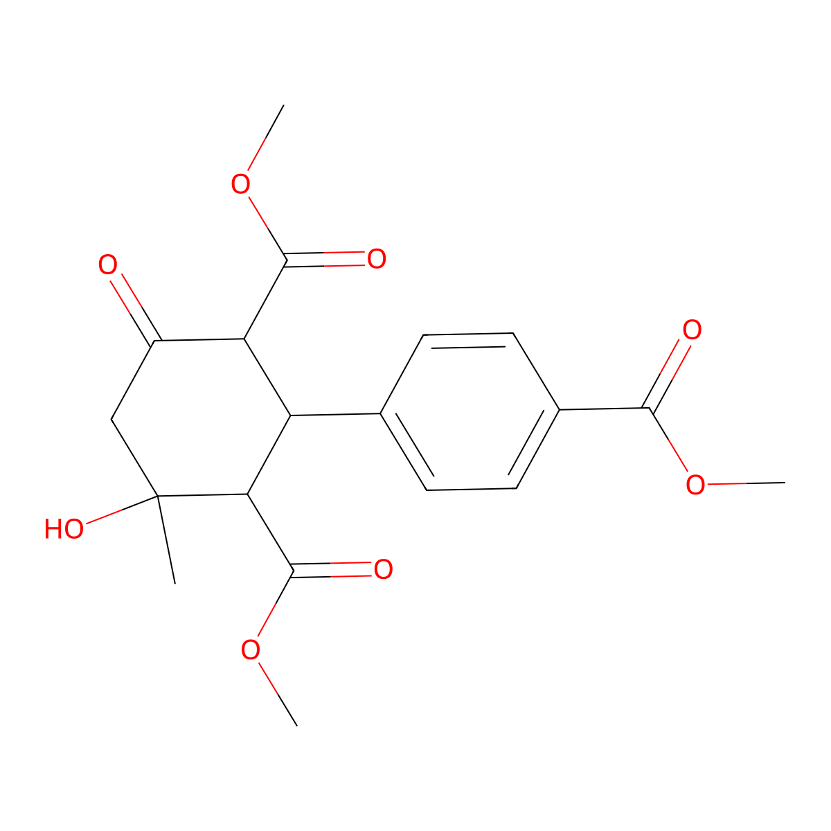 Dimethyl 4-hydroxy-2-(4-methoxycarbonylphenyl)-4-methyl-6-oxocyclohexane-1,3-dicarboxylate molecular structure, CAS 1212343-82-2