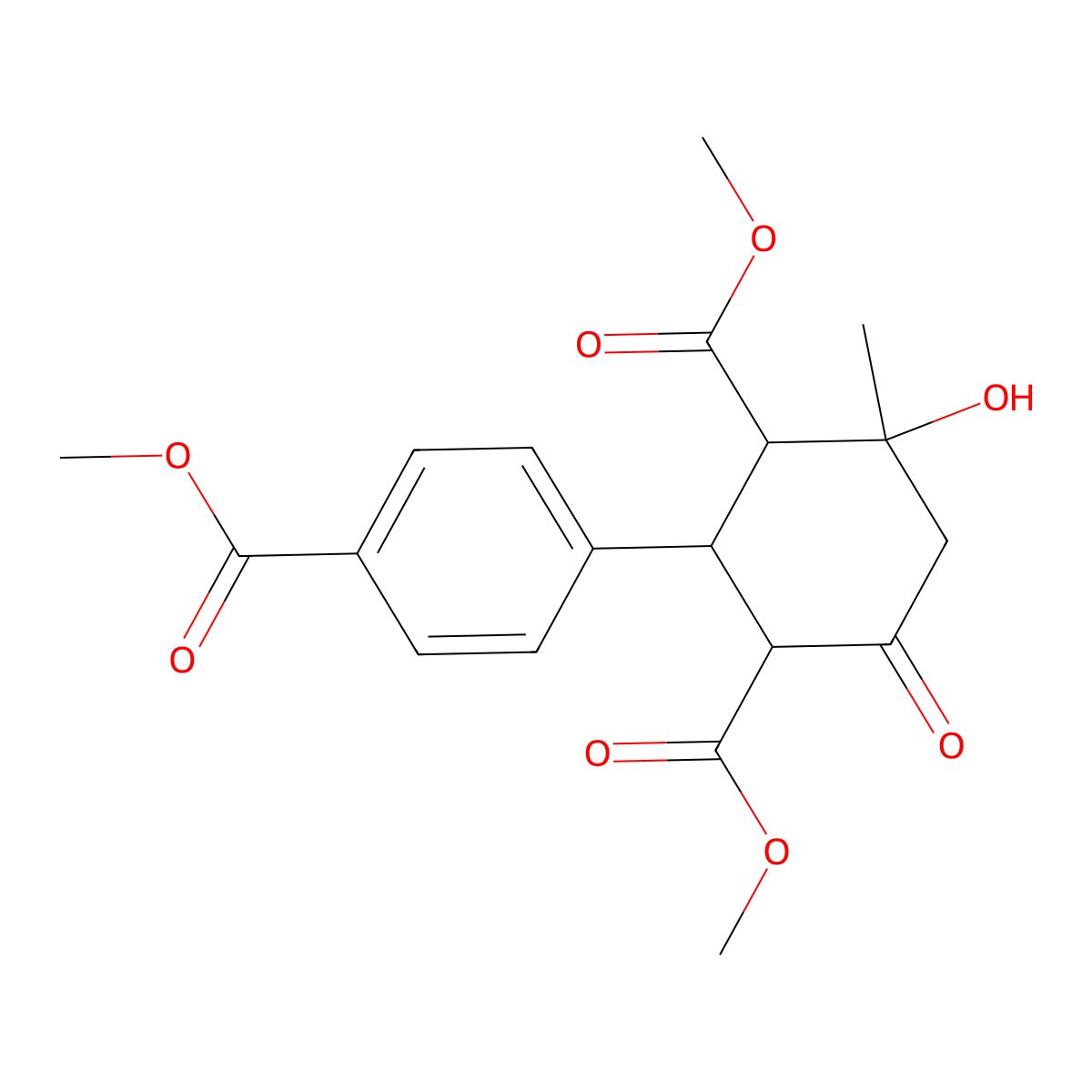 Dimethyl 4-hydroxy-2-(4-methoxycarbonylphenyl)-4-methyl-6-oxocyclohexane-1,3-dicarboxylate molecular structure, CAS 1212343-82-2