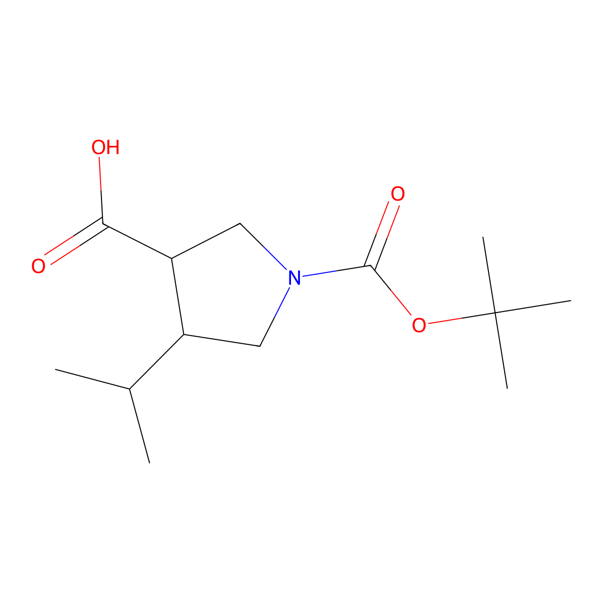 (3R,4R)-1-(tert-butoxycarbonyl)-4-isopropylpyrrolidine-3-carboxylic acid molecular structure, CAS 1212348-80-5