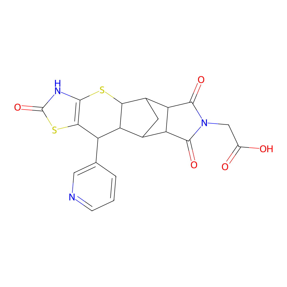 2-((4aR,5R,5aR,8aR,9S)-2,6,8-trioxo-10-(pyridin-3-yl)-2,3,4a,5,5a,6,8a,9,9a,10-decahydro-5,9-methanothiazolo[5',4':5,6]thiopyrano[2,3-f]isoindol-7(8H)-yl)acetic acid molecular structure, CAS 1212350-43-0