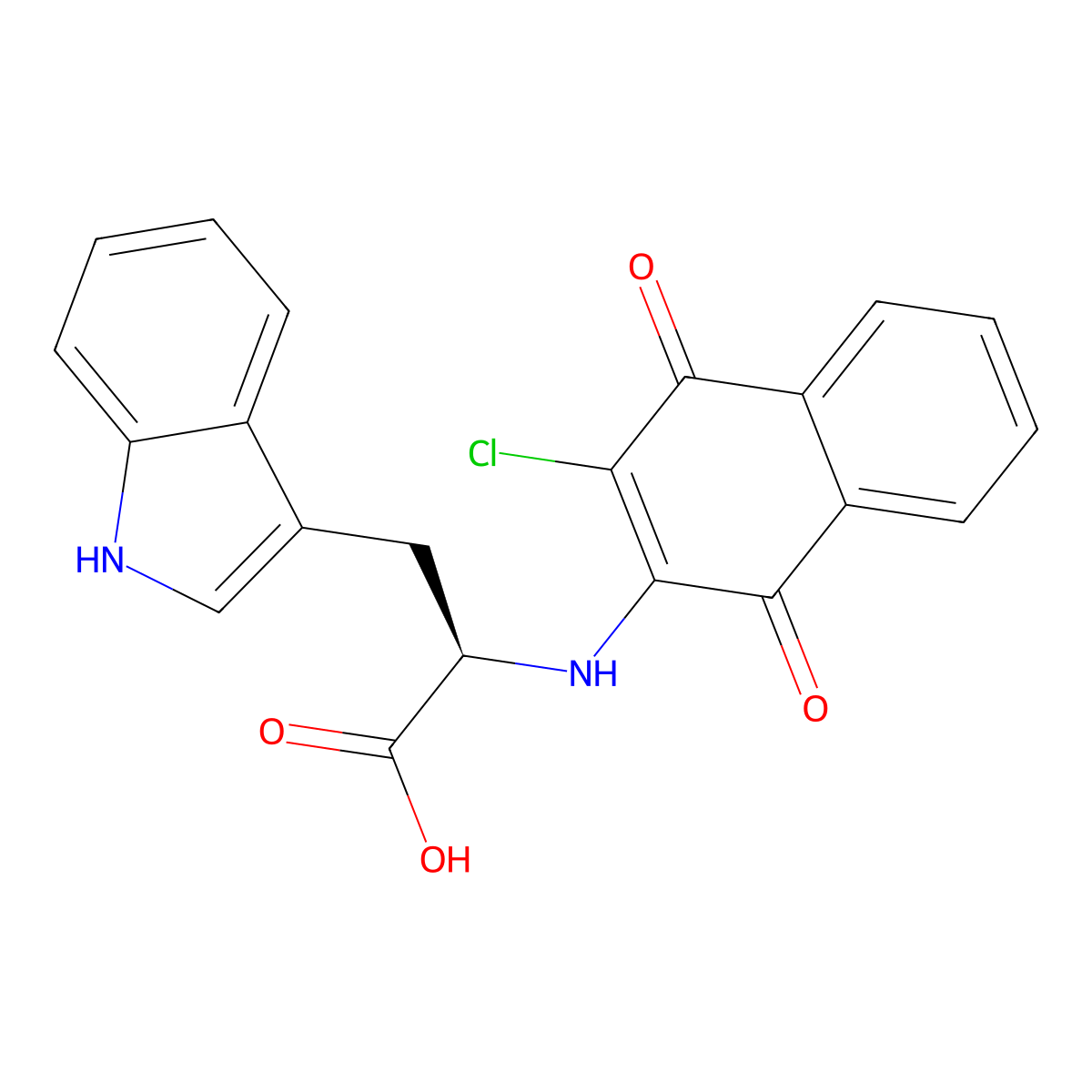 (R)-2-((3-Chloro-1,4-dioxo-1,4-dihydronaphthalen-2-YL)amino)-3-(1H-indol-3-YL)propanoic acid molecular structure, CAS 1212351-52-4