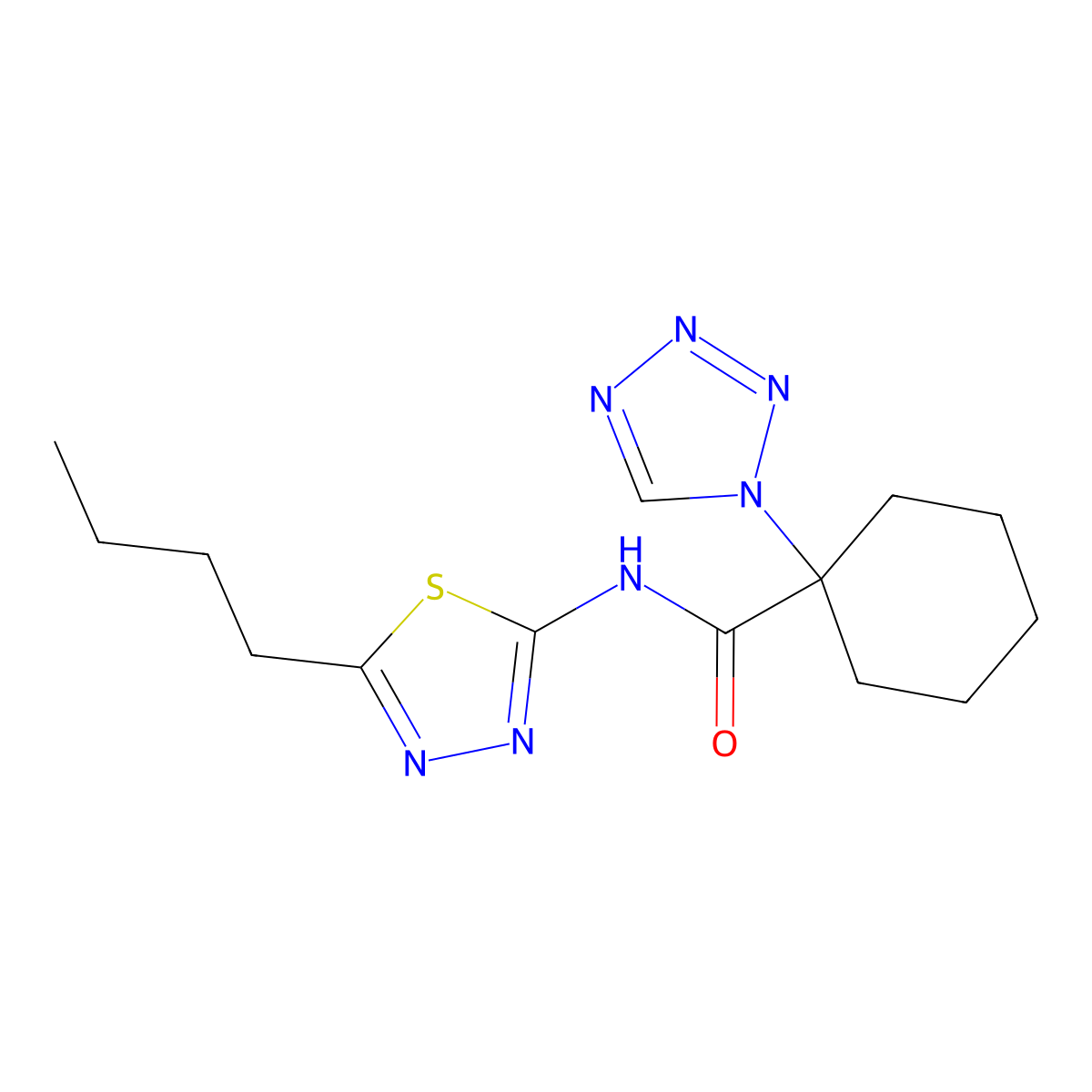 N-(5-butyl-1,3,4-thiadiazol-2-yl)-1-(1H-tetrazol-1-yl)cyclohexanecarboxamide molecular structure, CAS 1212353-73-5
