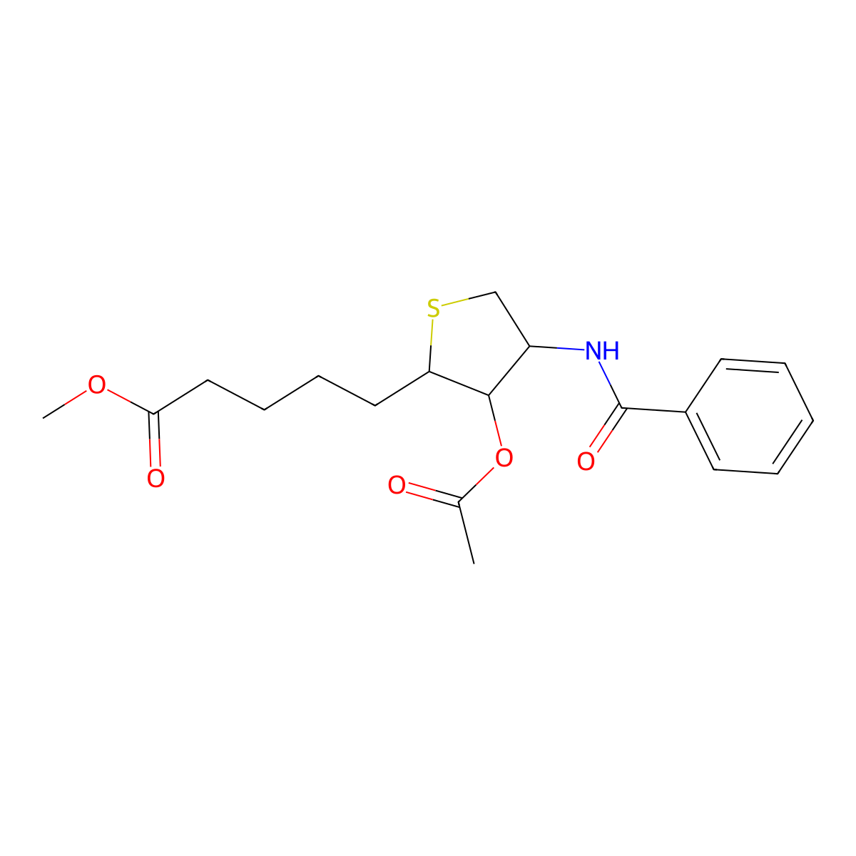 methyl 5-((2R,3S,4S)-3-acetoxy-4-benzamidotetrahydrothiophen-2-yl)pentanoate molecular structure, CAS 1212354-51-2