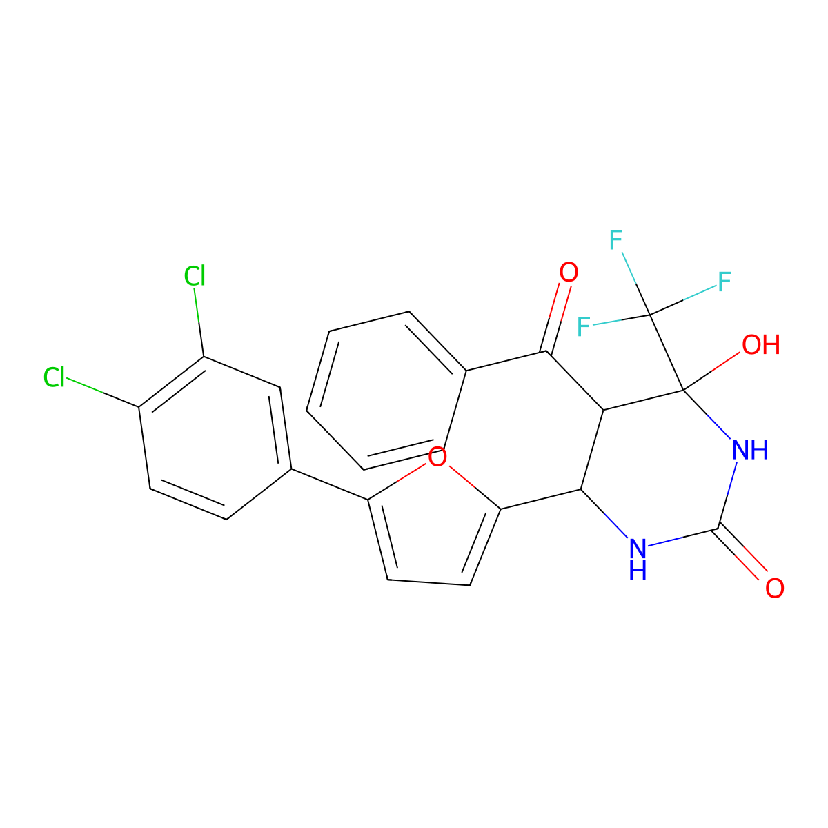 5-benzoyl-6-[5-(3,4-dichlorophenyl)-2-furyl]-4-hydroxy-4-(trifluoromethyl)tetrahydropyrimidin-2(1H)-one molecular structure, CAS 1212355-77-5