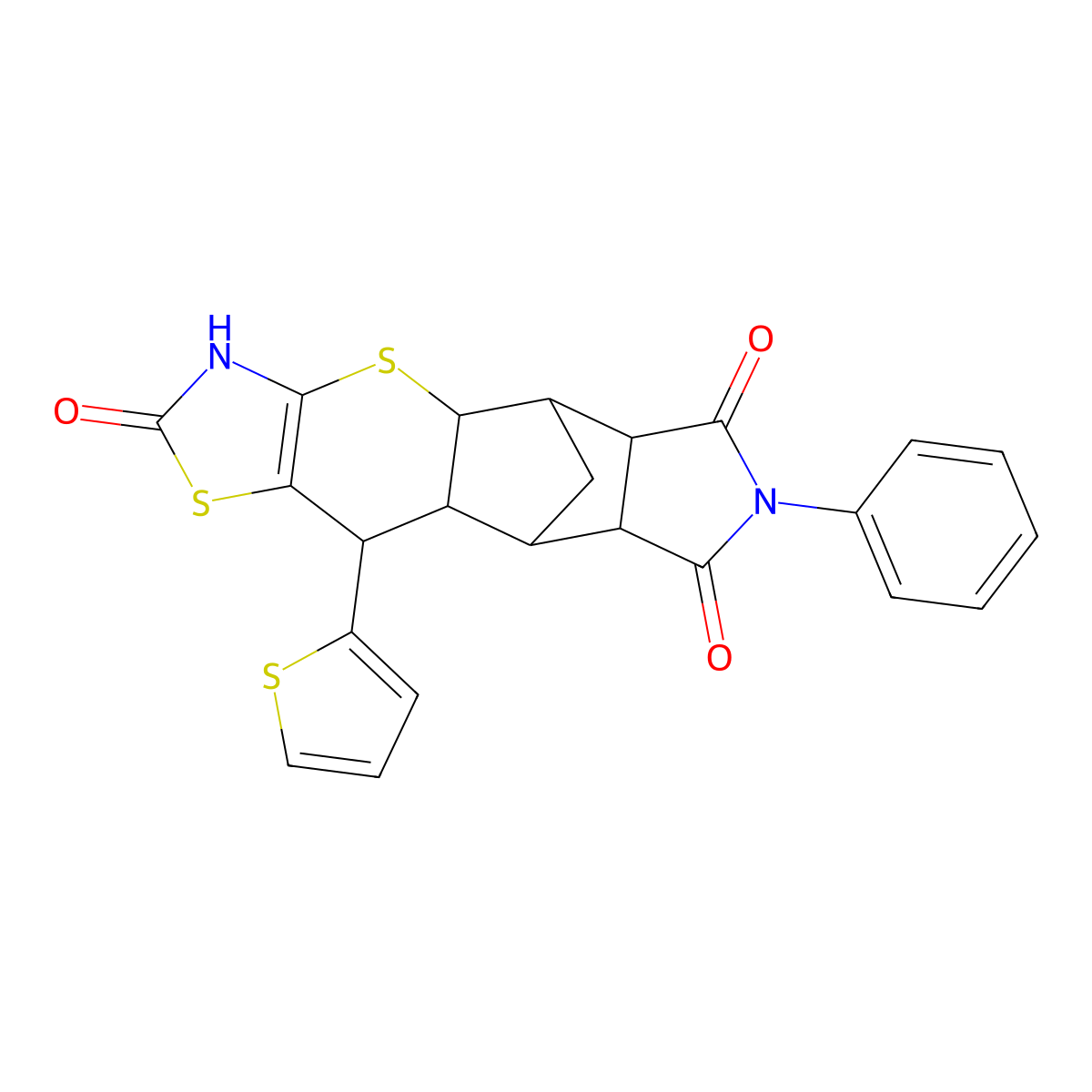 (4aR,5R,5aR,8aR,9S)-7-phenyl-10-(thiophen-2-yl)-5,5a,8a,9,9a,10-hexahydro-5,9-methanothiazolo[5',4':5,6]thiopyrano[2,3-f]isoindole-2,6,8(3H,4aH,7H)-trione molecular structure, CAS 1212357-20-4