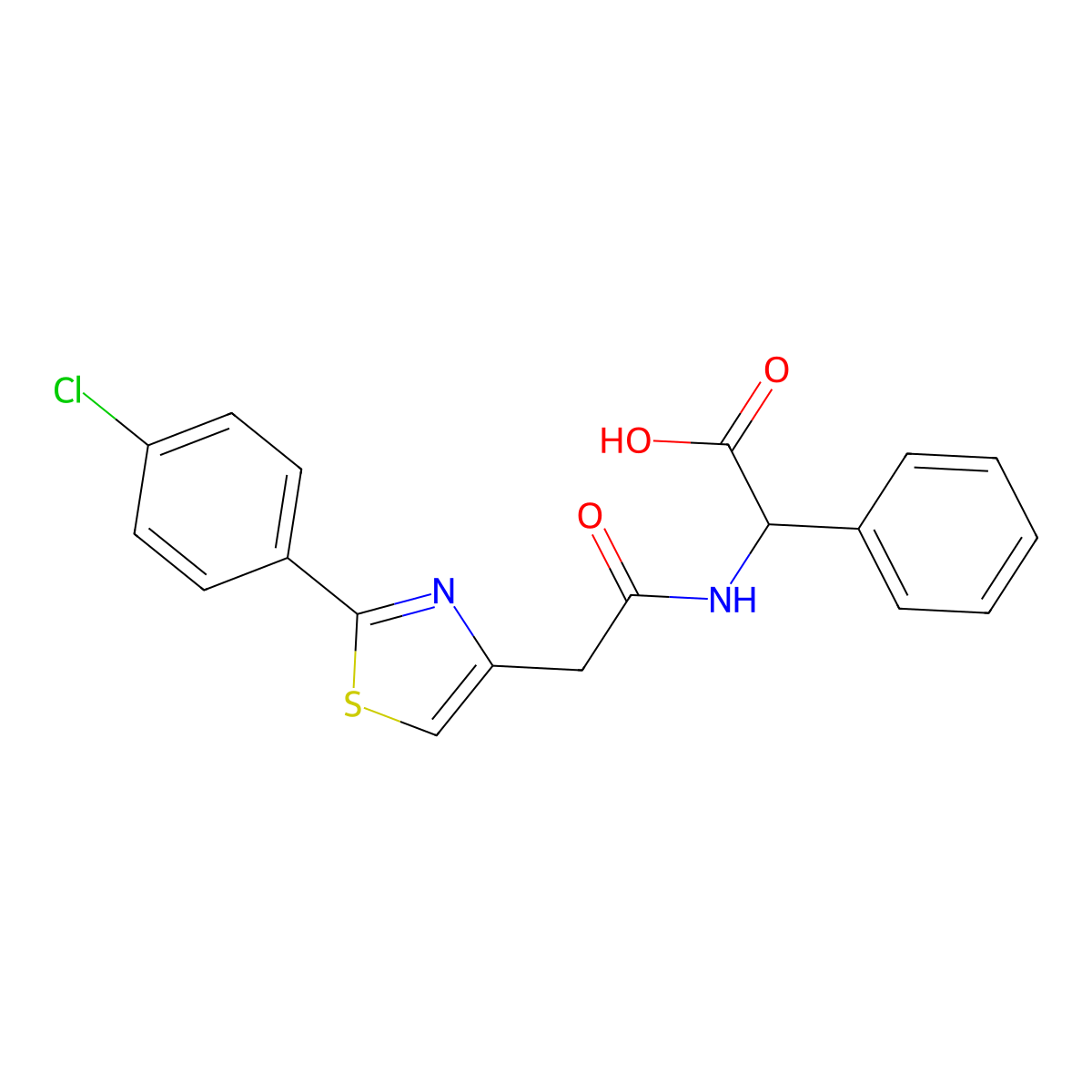 (R)-2-(2-(2-(4-chlorophenyl)thiazol-4-yl)acetamido)-2-phenylacetic acid molecular structure, CAS 1212360-31-0