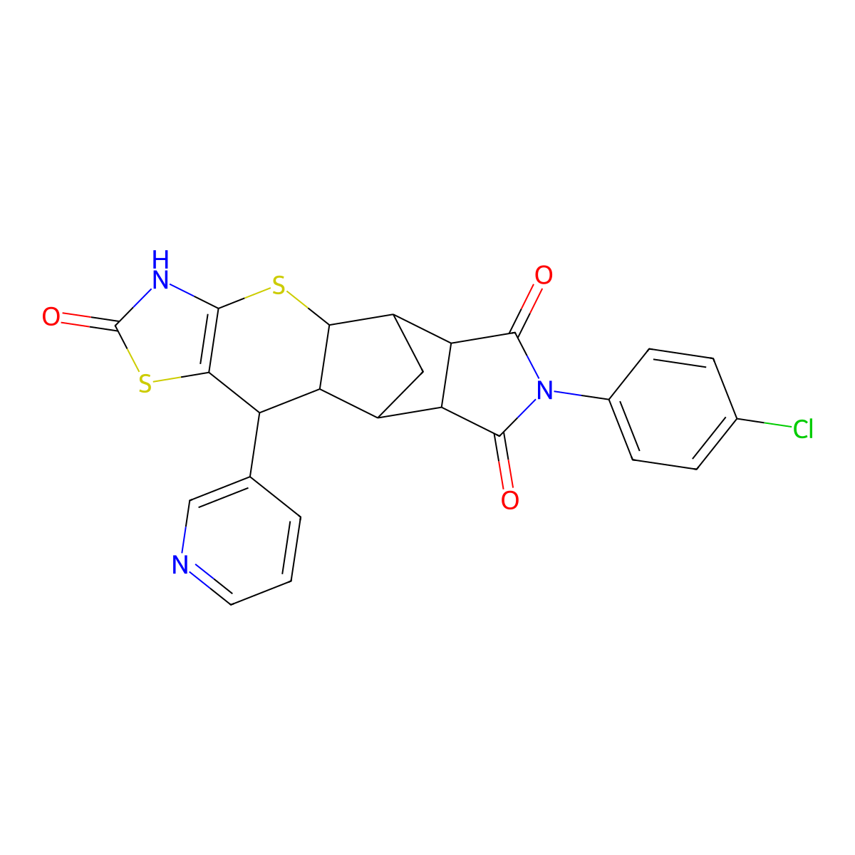 (4aR,5R,5aR,8aR,9S)-7-(4-chlorophenyl)-10-(pyridin-3-yl)-5,5a,8a,9,9a,10-hexahydro-5,9-methanothiazolo[5',4':5,6]thiopyrano[2,3-f]isoindole-2,6,8(3H,4aH,7H)-trione molecular structure, CAS 1212363-07-9