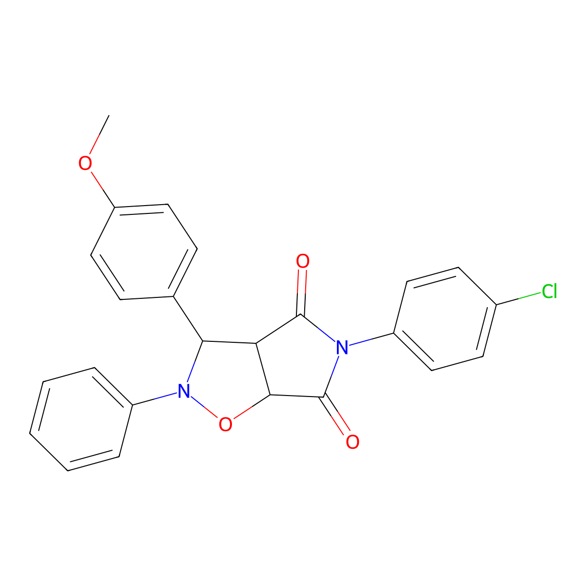 5-(4-chlorophenyl)-3-(4-methoxyphenyl)-2-phenyldihydro-2H-pyrrolo[3,4-d]isoxazole-4,6(5H,6aH)-dione molecular structure, CAS 1212379-64-0