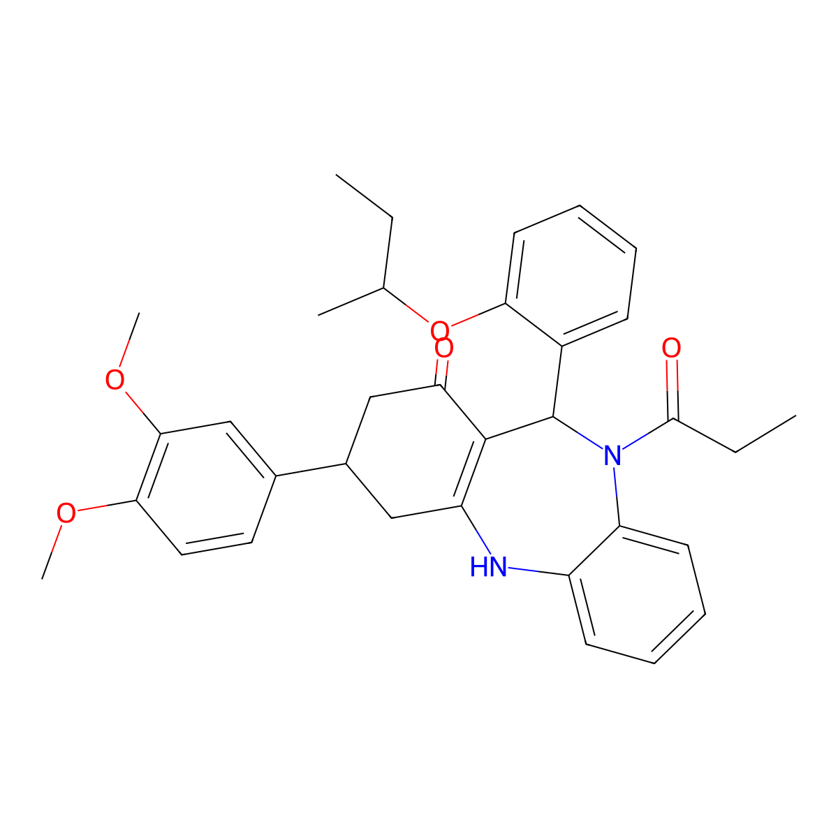 9-(3,4-dimethoxyphenyl)-5-propanoyl-6-(2-sec-butoxyphenyl)-8,9,10,11-tetrahydro-6H-benzo[b][1,4]benzodiazepin-7-one molecular structure, CAS 1212380-07-8