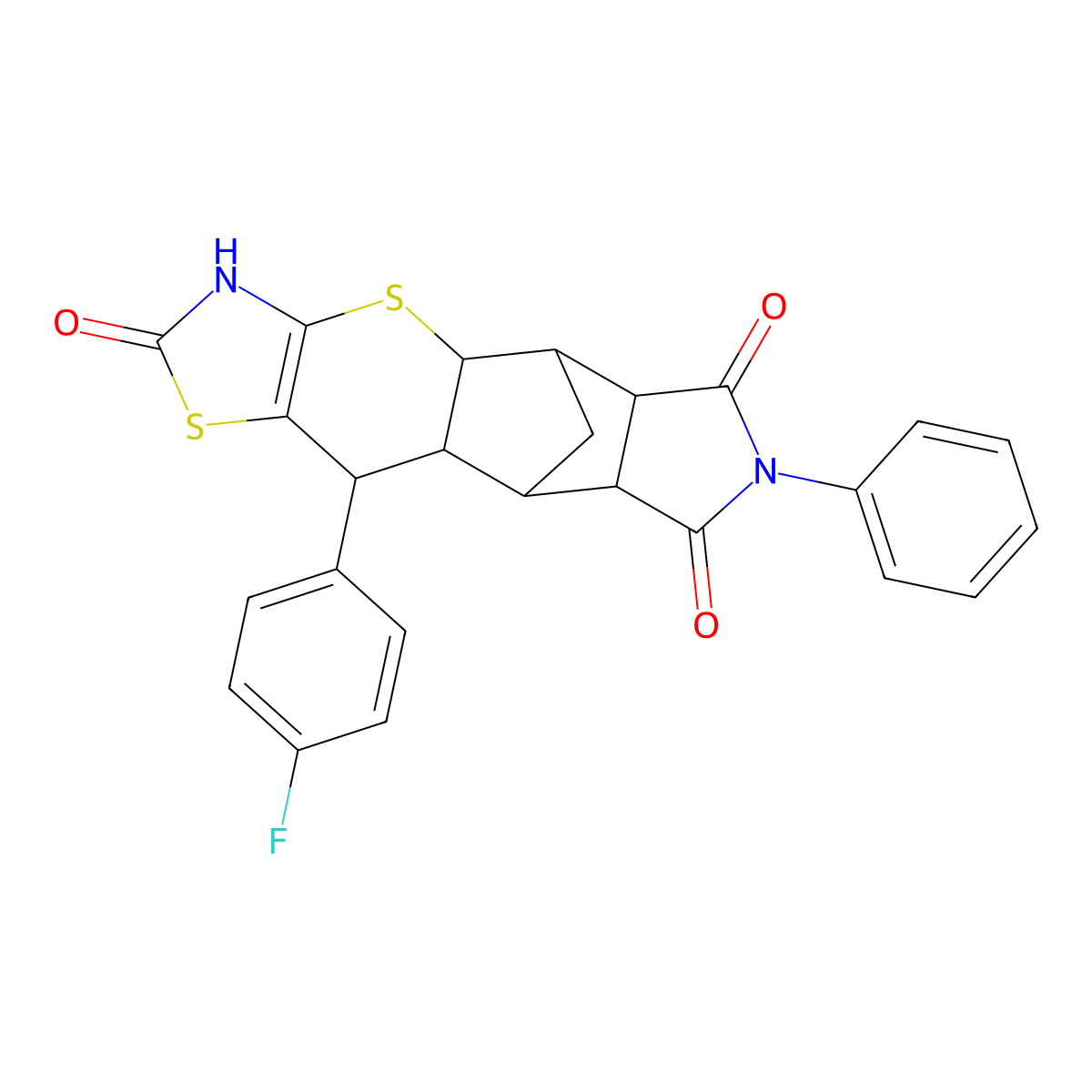 10-(4-Fluorophenyl)-7-phenyl-3,4a,5,5a,8a,9,9a,10-octahydro-5,9-methano[1,3]thiazolo[5',4':5,6]thiopyrano[2,3-f]isoindole-2,6,8-trione molecular structure, CAS 1212381-27-5