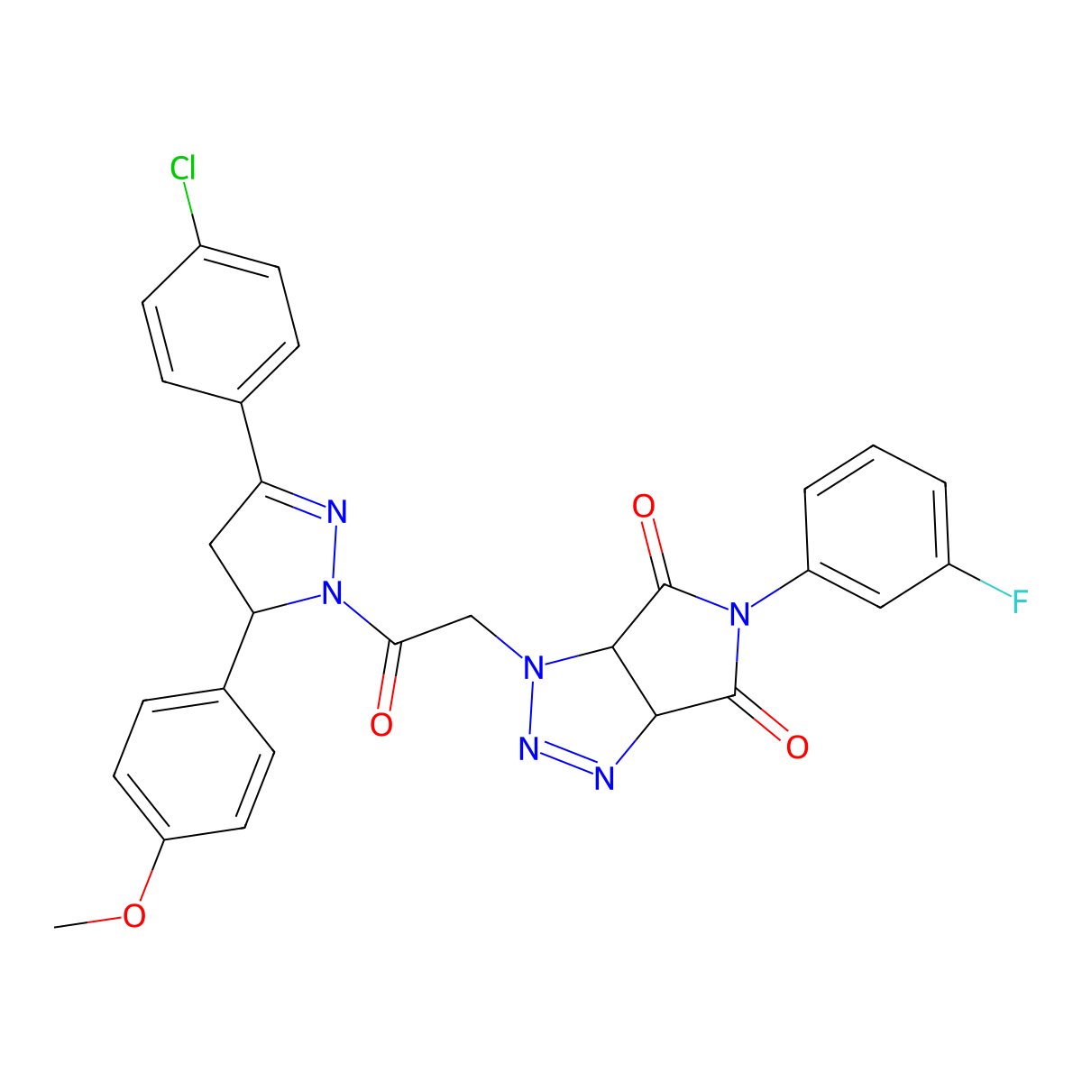 1-{2-[3-(4-chlorophenyl)-5-(4-methoxyphenyl)-4,5-dihydro-1H-pyrazol-1-yl]-2-oxoethyl}-5-(3-fluorophenyl)-3a,6a-dihydropyrrolo[3,4-d][1,2,3]triazole-4,6(1H,5H)-dione molecular structure, CAS 1212383-31-7