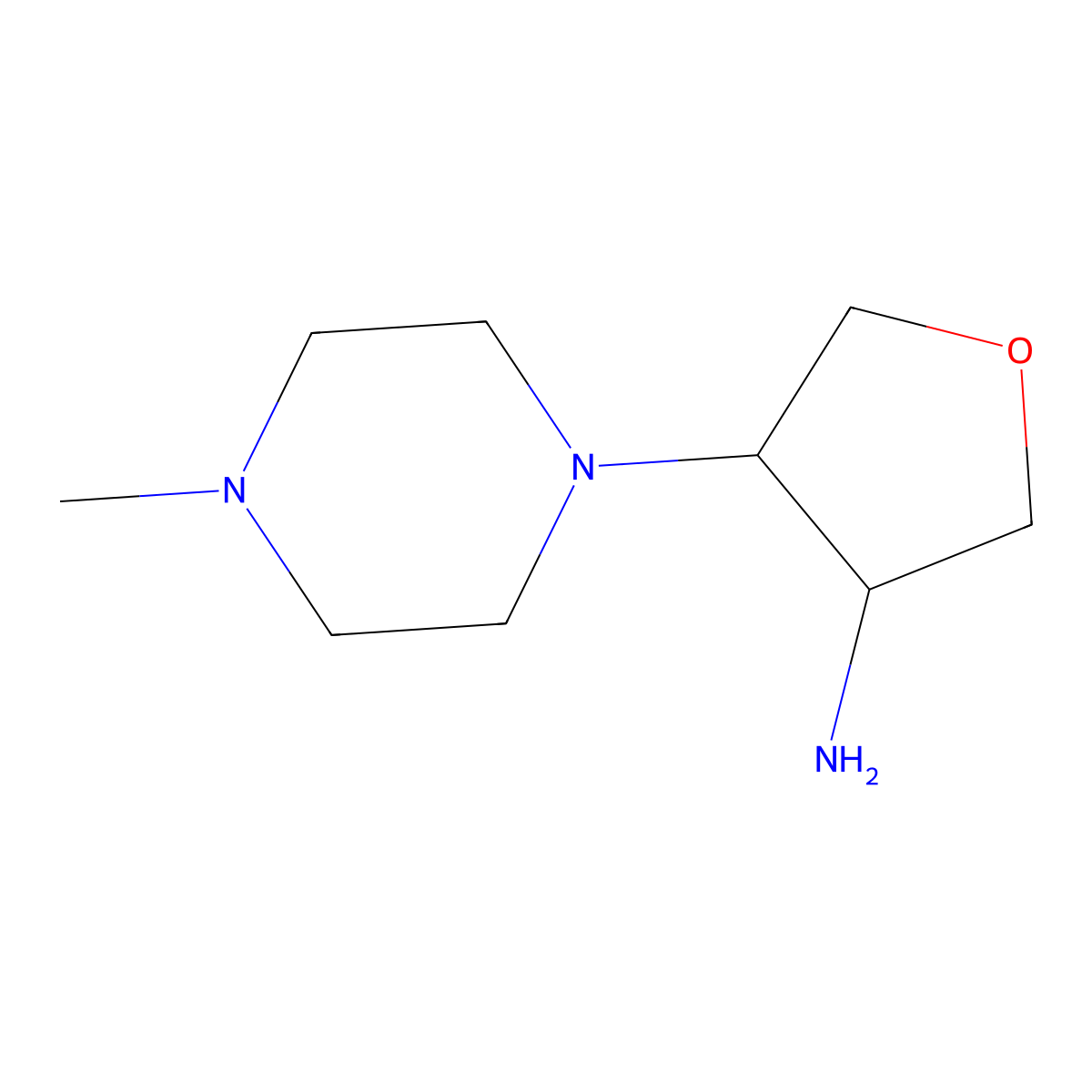 trans-4-(4-Methyl-1-piperazinyl)tetrahydro-3-furanamine molecular structure, CAS 1212384-71-8