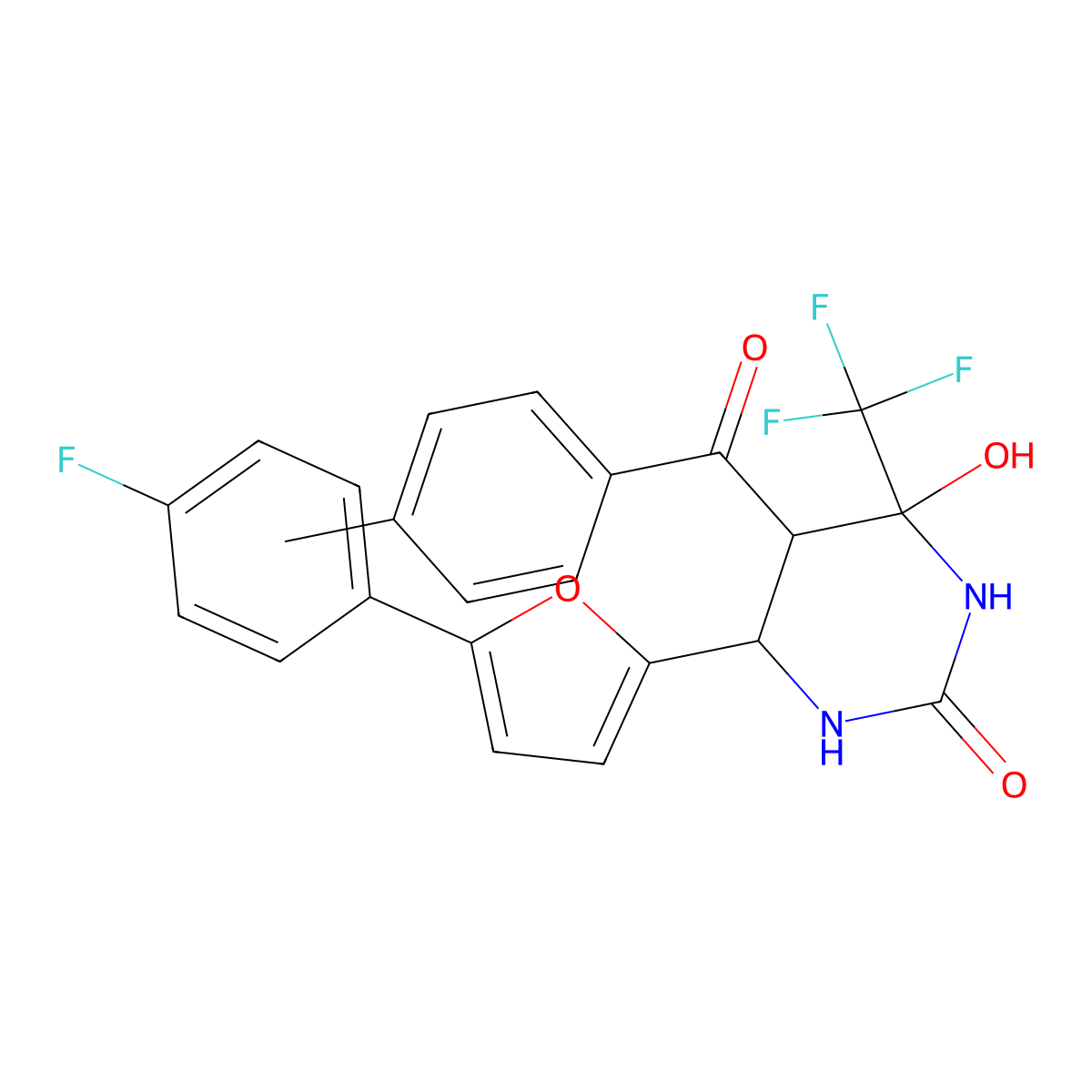 6-[5-(4-fluorophenyl)furan-2-yl]-4-hydroxy-5-[(4-methylphenyl)carbonyl]-4-(trifluoromethyl)tetrahydropyrimidin-2(1H)-one molecular structure, CAS 1212385-17-5
