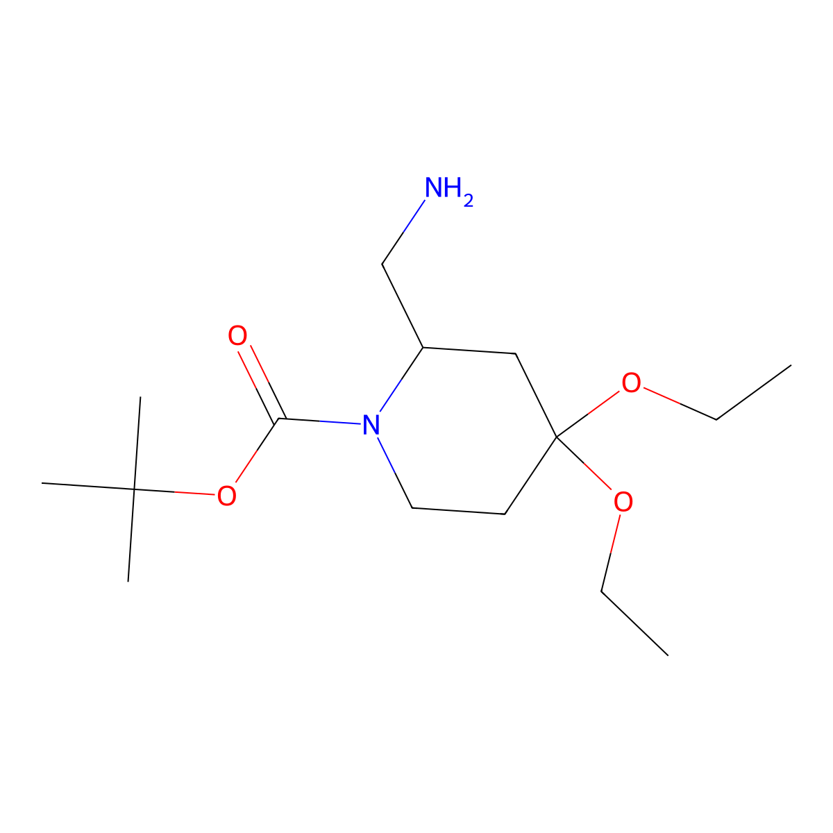 tert-Butyl (2S)-4,4-diethoxy-2-(aminomethyl)piperidine-1-carboxylate molecular structure, CAS 1212386-61-2