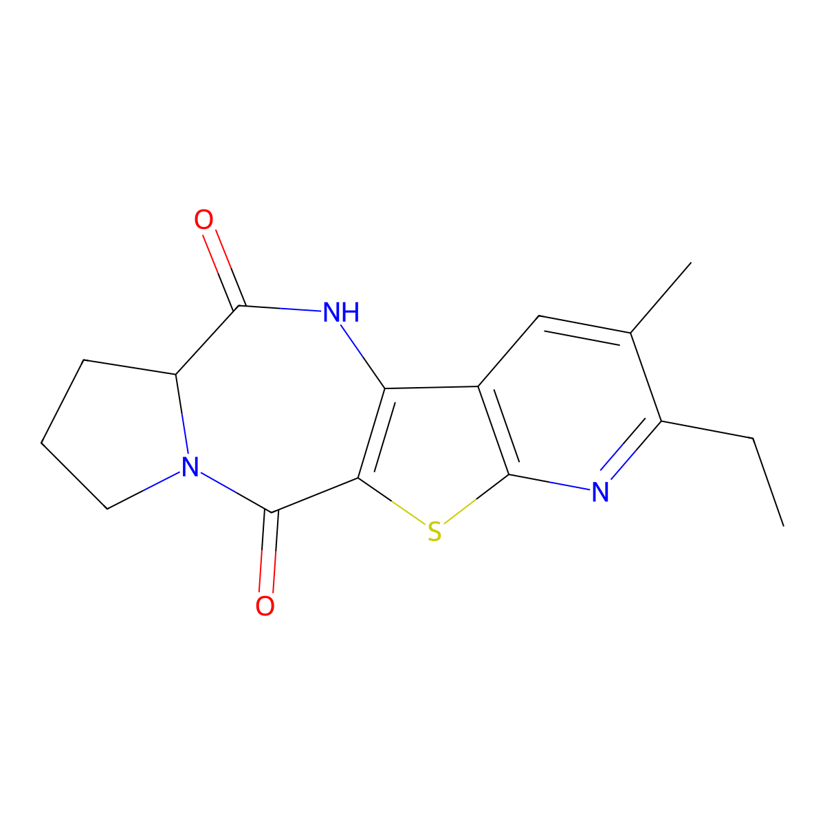 (6aS)-2-ethyl-3-methyl-6a,7,8,9-tetrahydro-6H-pyrido[3',2':4,5]thieno[3,2-e]pyrrolo[1,2-a][1,4]diazepine-6,11(5H)-dione molecular structure, CAS 1212390-99-2