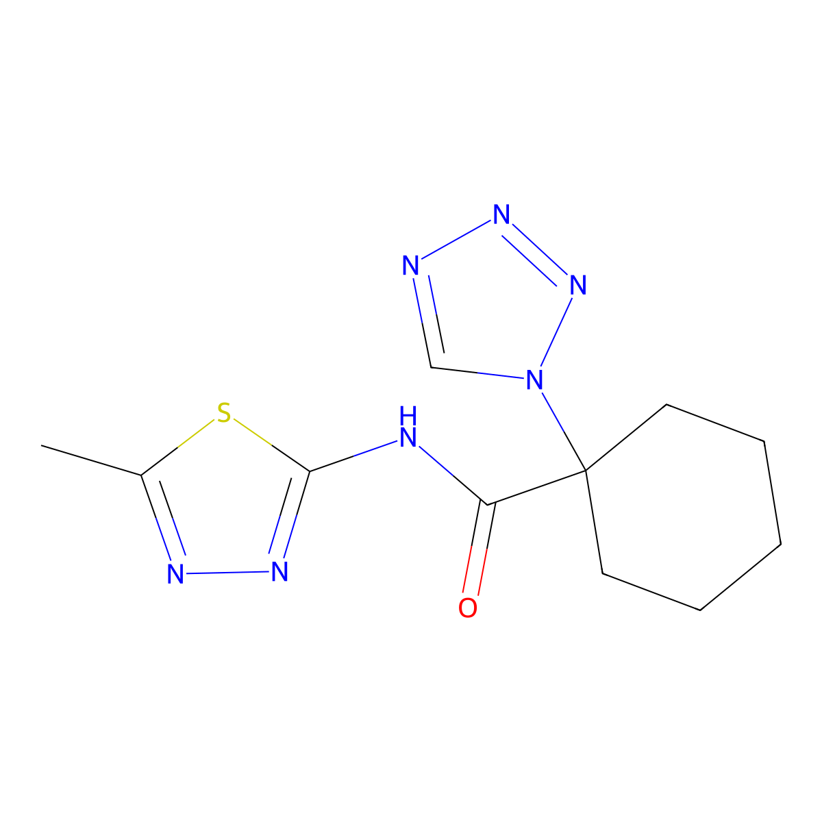 N-(5-methyl-1,3,4-thiadiazol-2-yl)-1-(1H-tetrazol-1-yl)cyclohexanecarboxamide molecular structure, CAS 1212393-22-0