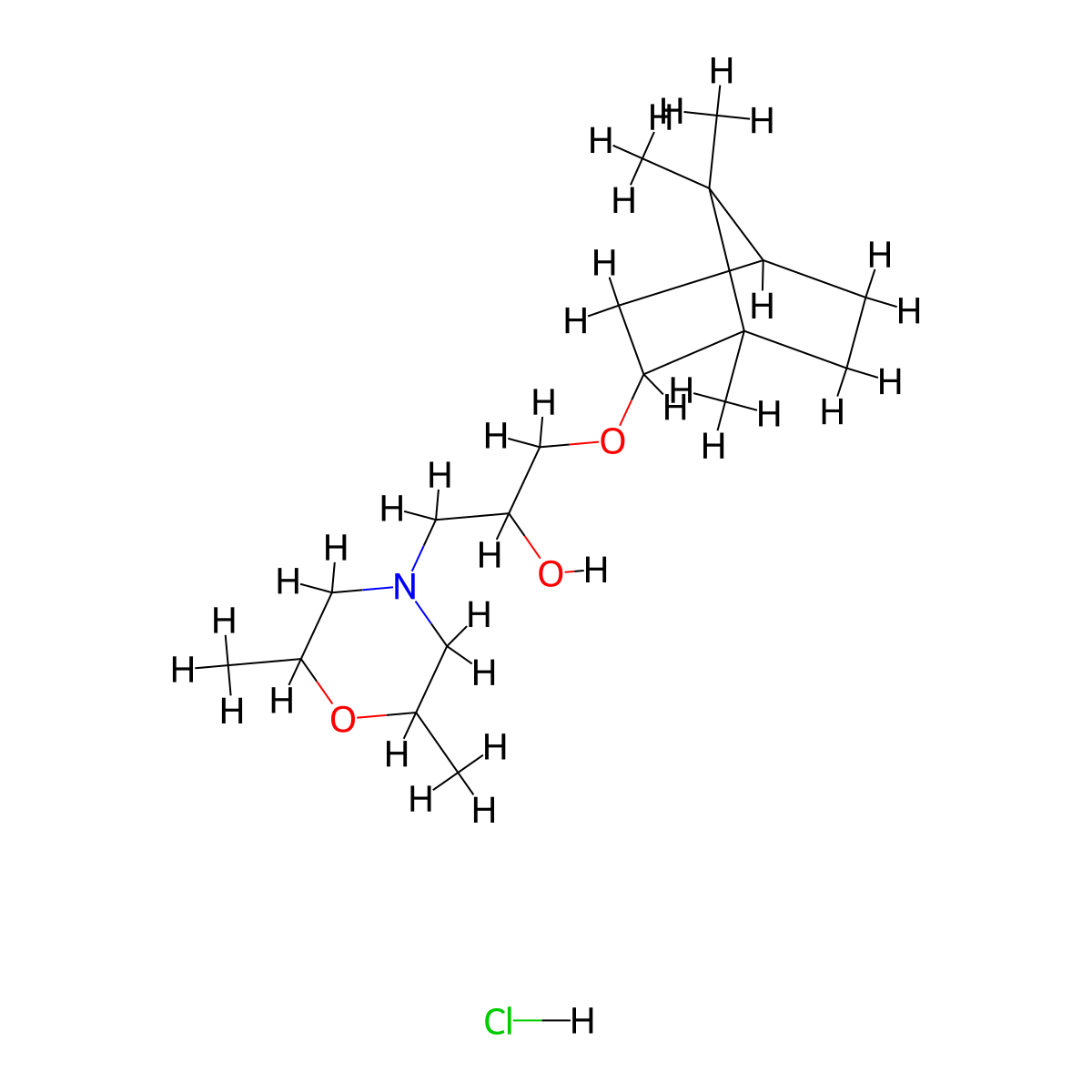1-(2,6-dimethylmorpholino)-3-(((1S,4R)-1,7,7-trimethylbicyclo[2.2.1]heptan-2-yl)oxy)propan-2-ol hydrochloride molecular structure, CAS 1212396-30-9