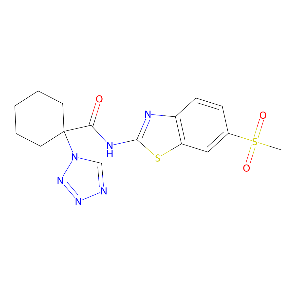 N-[(2E)-6-(methylsulfonyl)-1,3-benzothiazol-2(3H)-ylidene]-1-(1H-tetrazol-1-yl)cyclohexanecarboxamide molecular structure, CAS 1212397-70-0