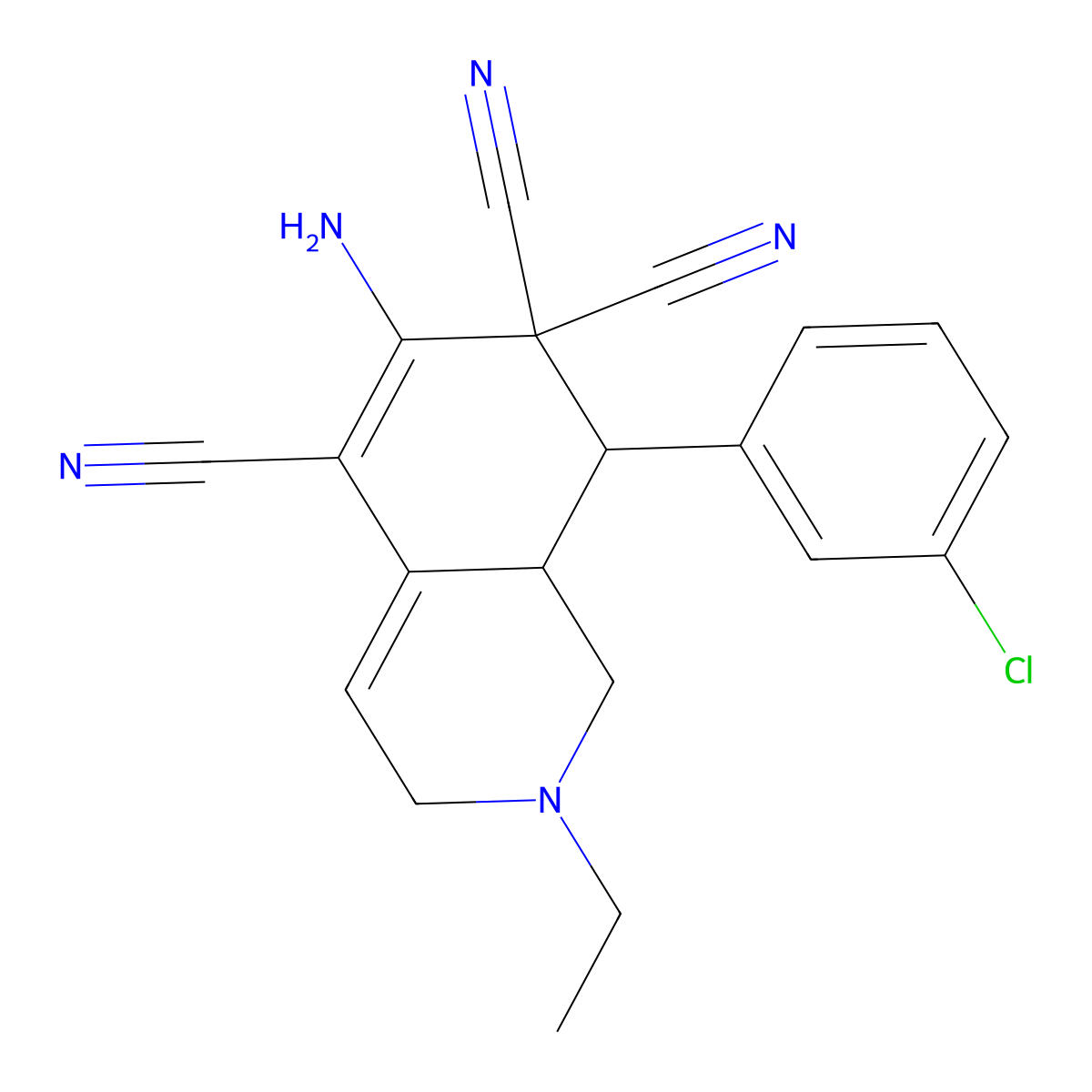 6-amino-8-(3-chlorophenyl)-2-ethyl-2,3,8,8a-tetrahydro-5,7,7(1H)-isoquinolinetricarbonitrile molecular structure, CAS 1212399-04-6